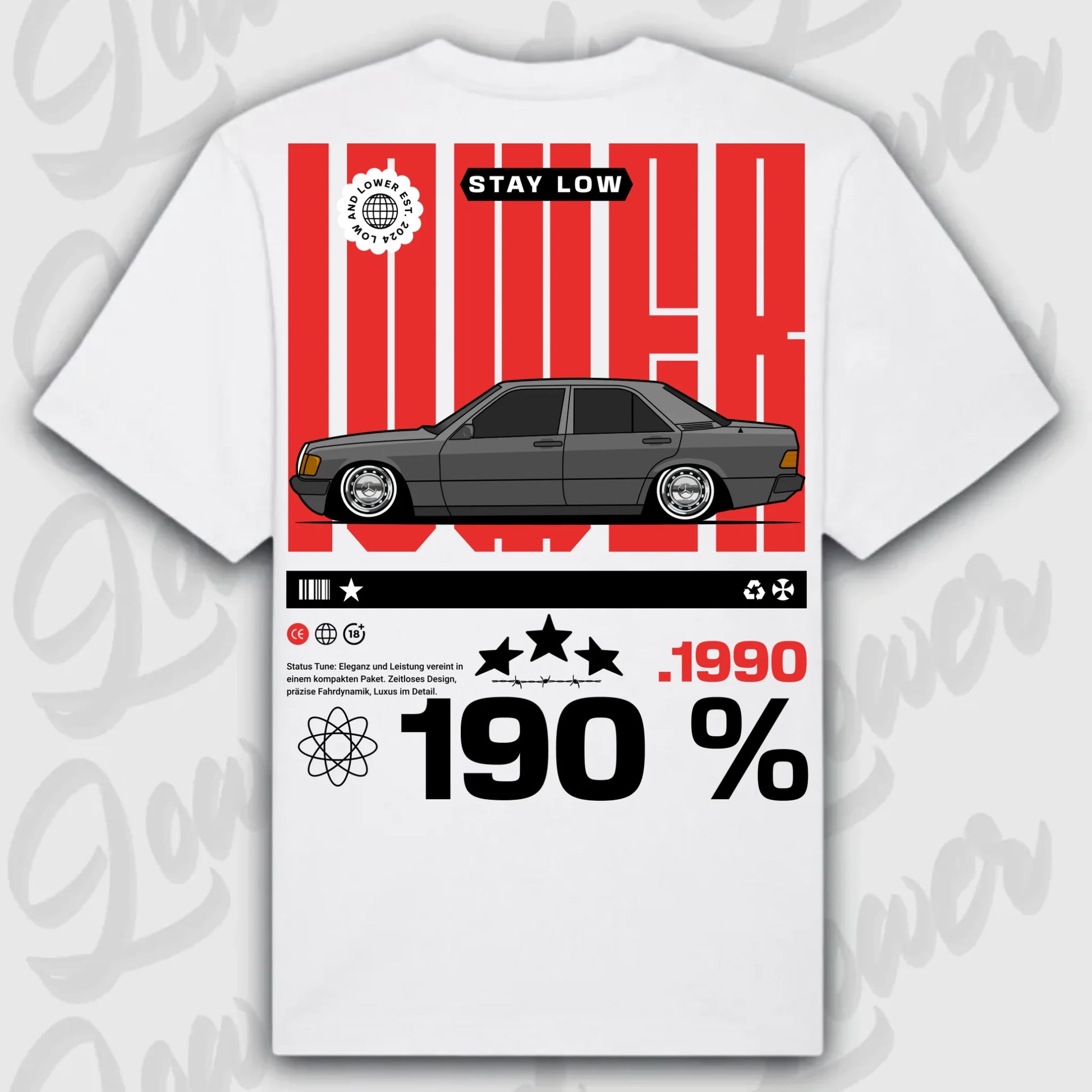 T-Shirt 190e/ 190e Kombi - personalisierbar Oversized T-Shirt ( Back Print ) White