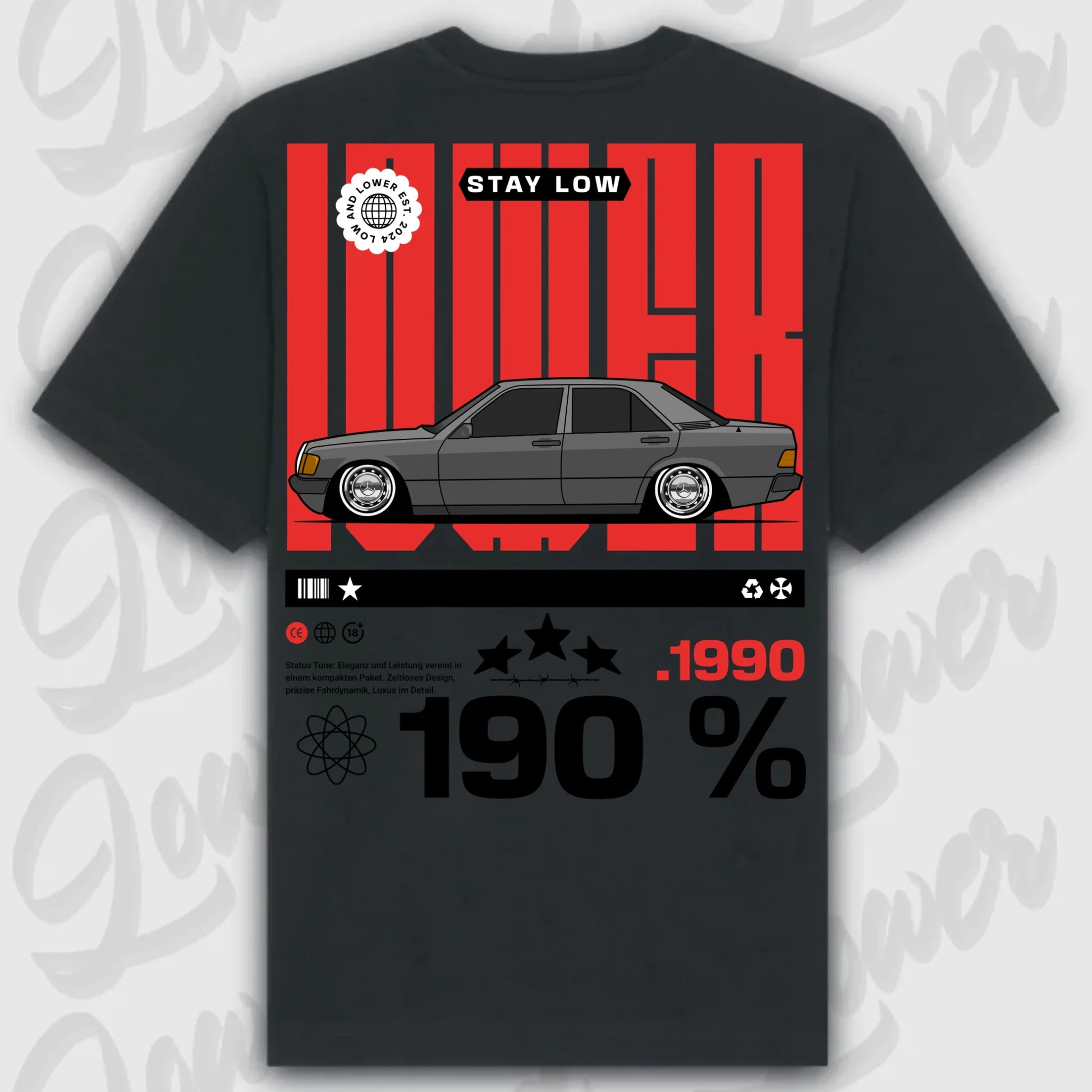 T-Shirt 190e/ 190e Kombi - personalisierbar Oversized T-Shirt ( Back Print ) Black