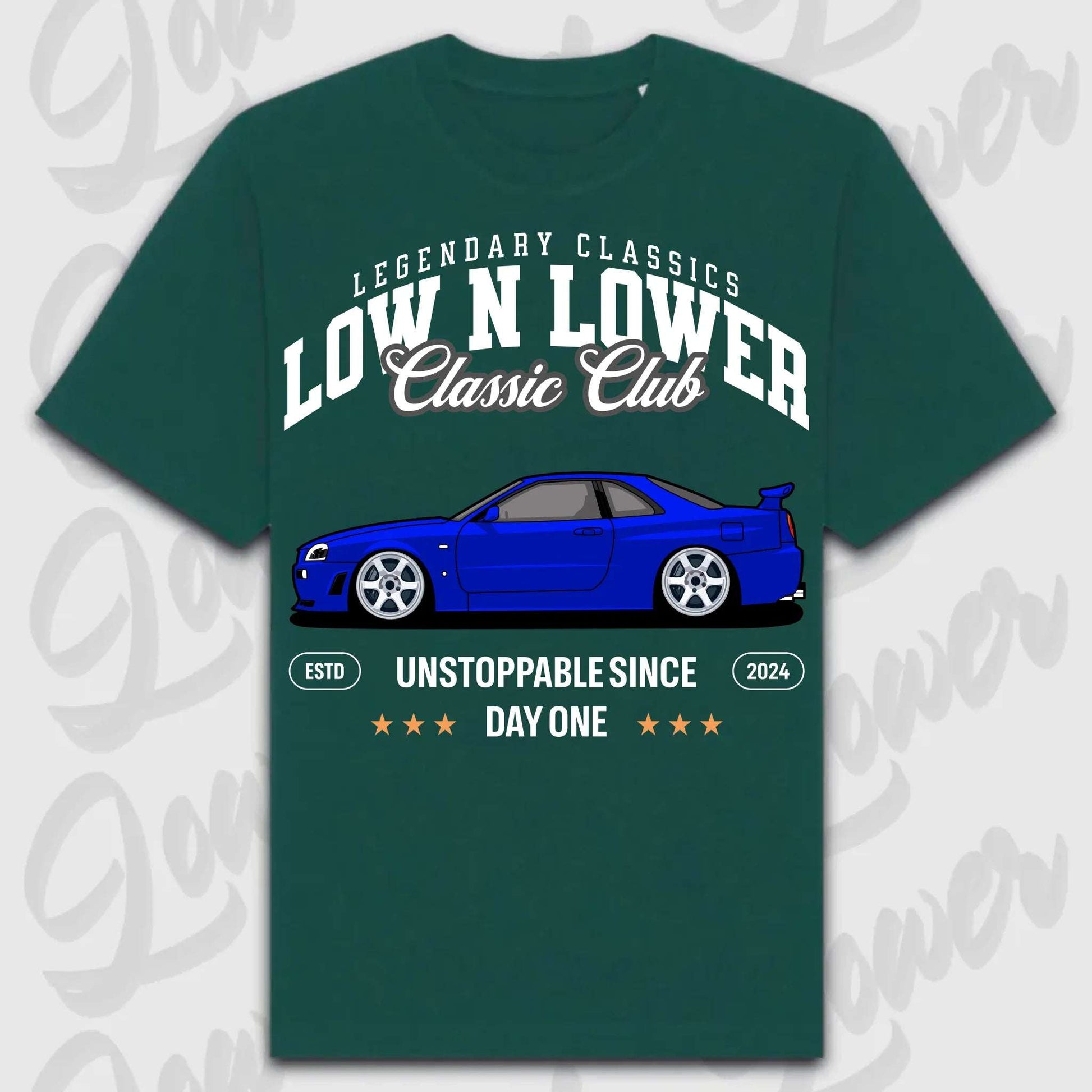 T-Shirt Skyline GT-R34 - personalisiert Oversized T-Shirt ( Front Print ) Glazed-Green