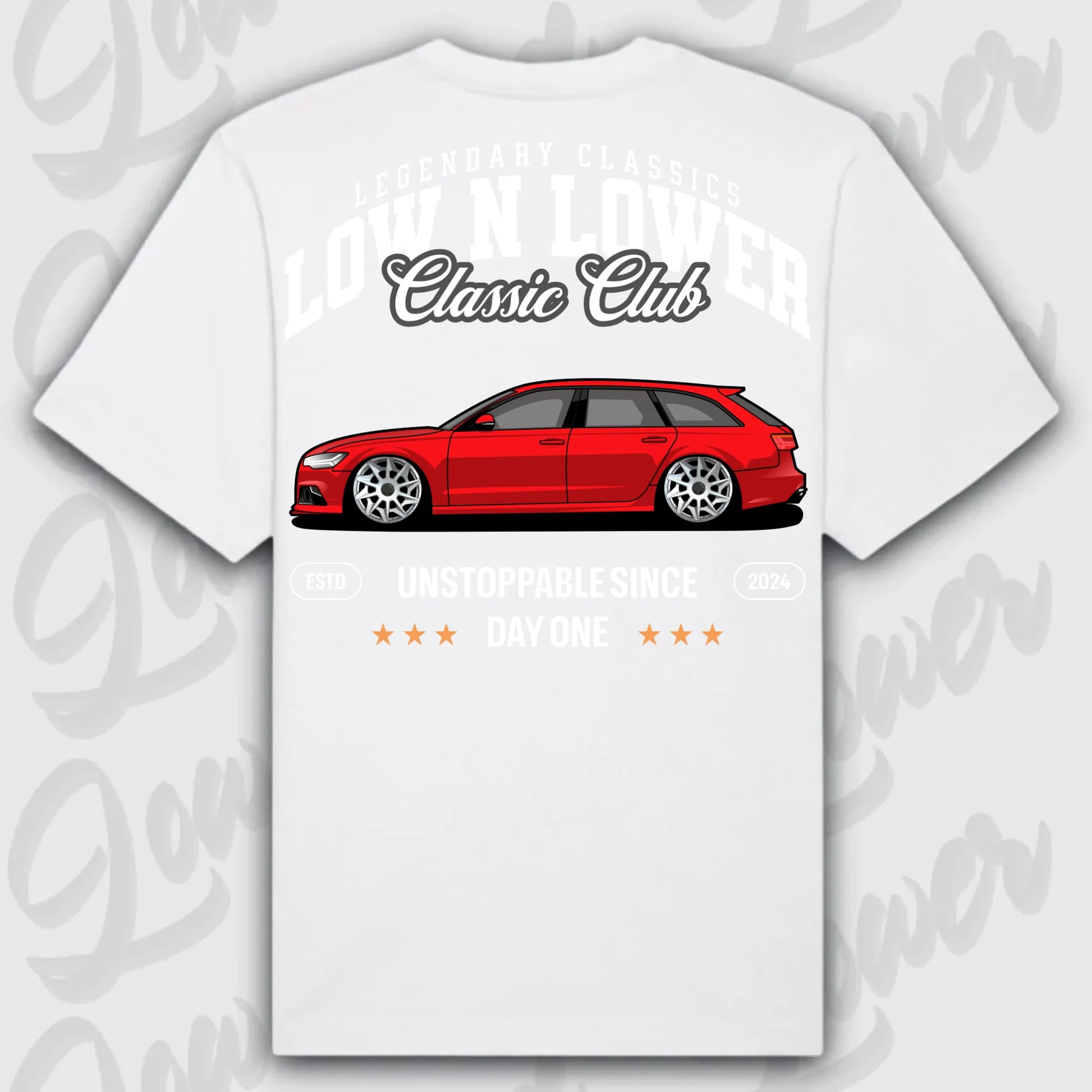 T-Shirt RS6 Avant - personalisiert Oversized T-Shirt ( Back Print ) White