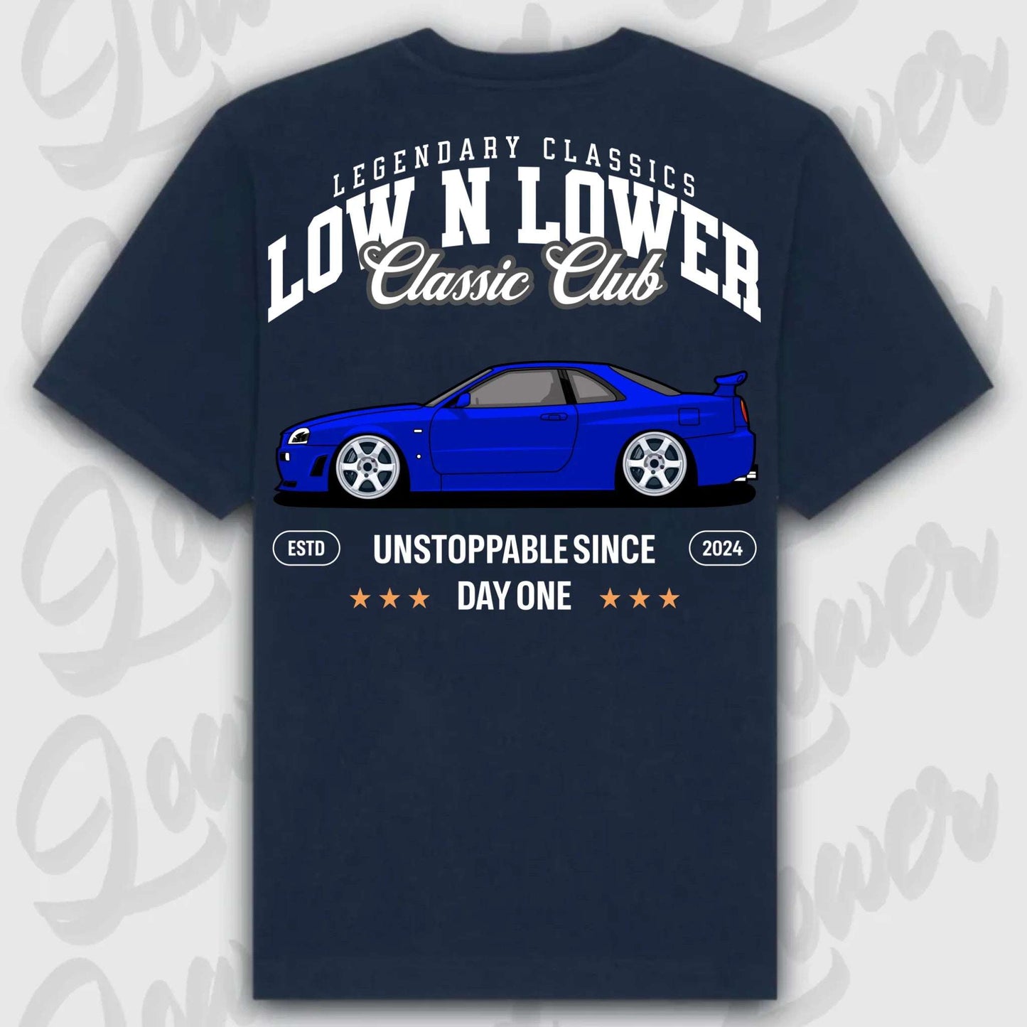 T-Shirt Skyline GT-R34 - personalisiert Oversized T-Shirt ( Back Print ) French-Navy
