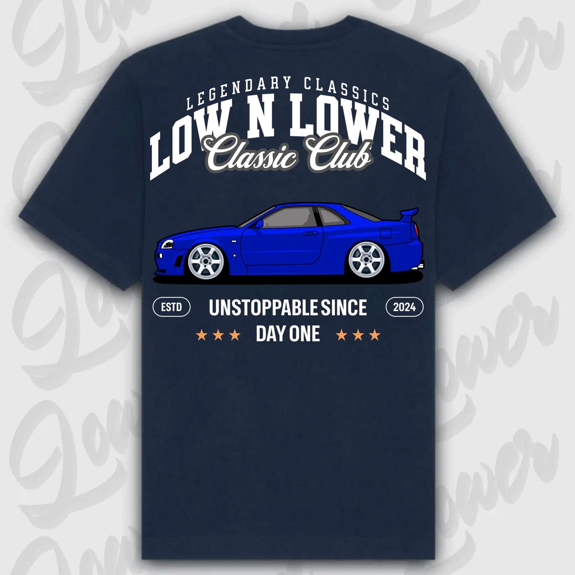 T-Shirt Skyline GT-R34 - personalisiert Oversized T-Shirt ( Back Print ) French-Navy