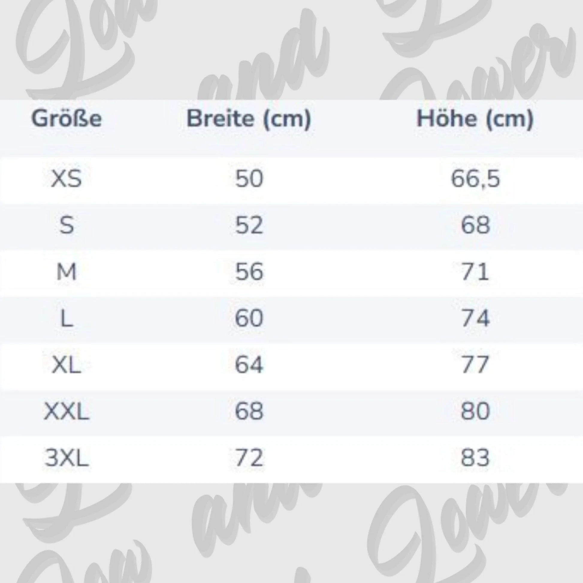 Größentabelle Sweater