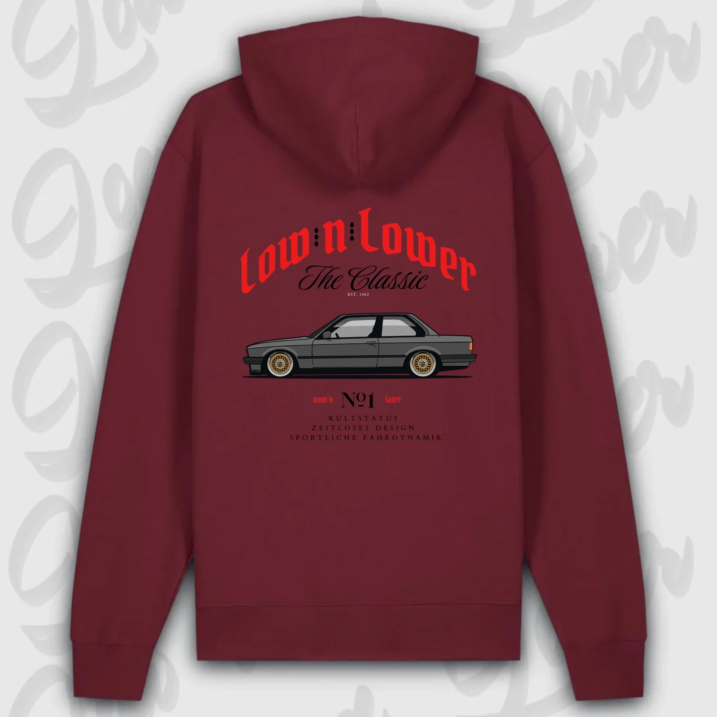 premium hoodie burgundy e30 rückenansicht streetwear hoodie