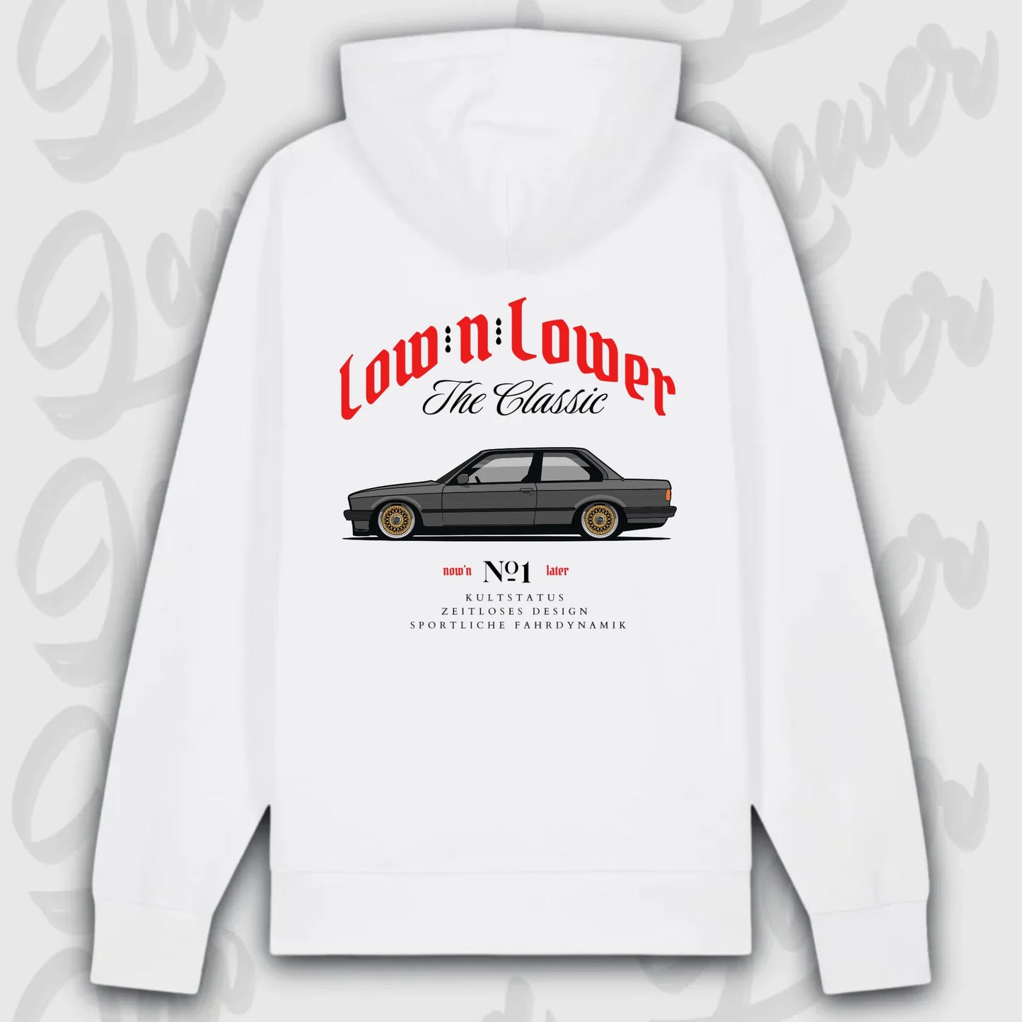 premium hoodie weiß e30 rückenansicht streetwear hoodie