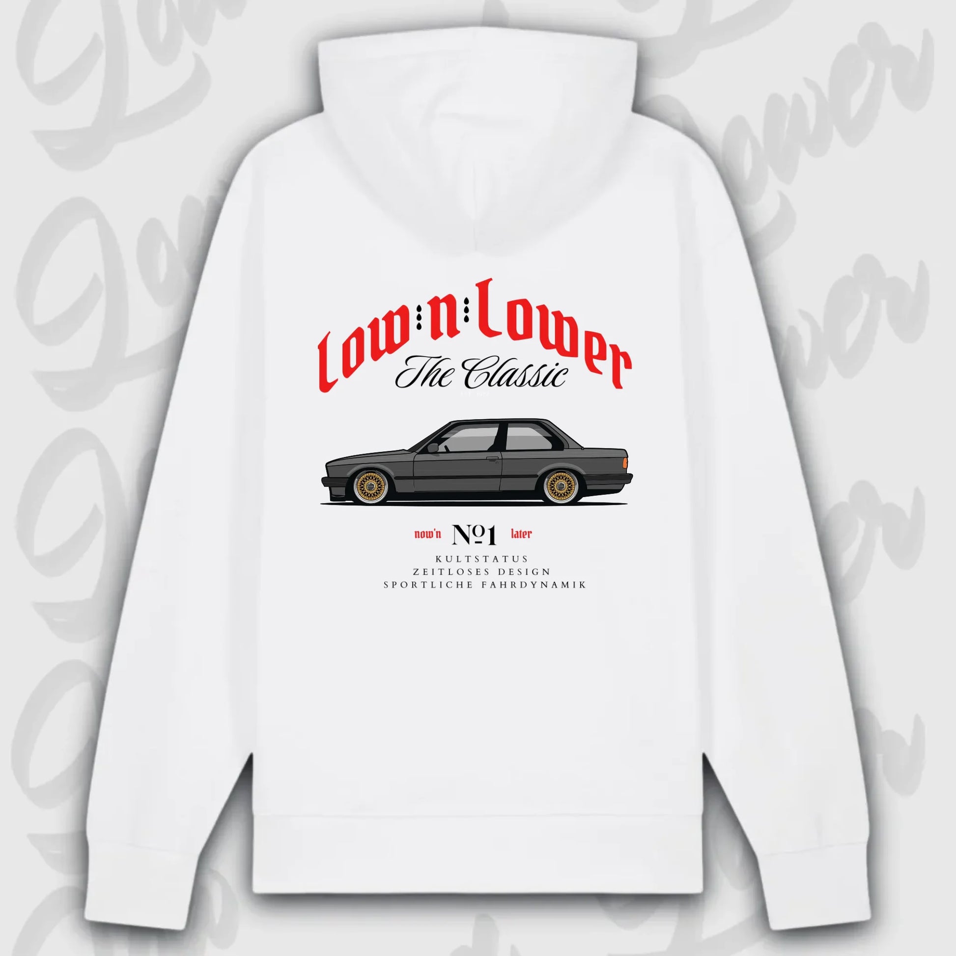 premium hoodie weiß e30 rückenansicht streetwear hoodie