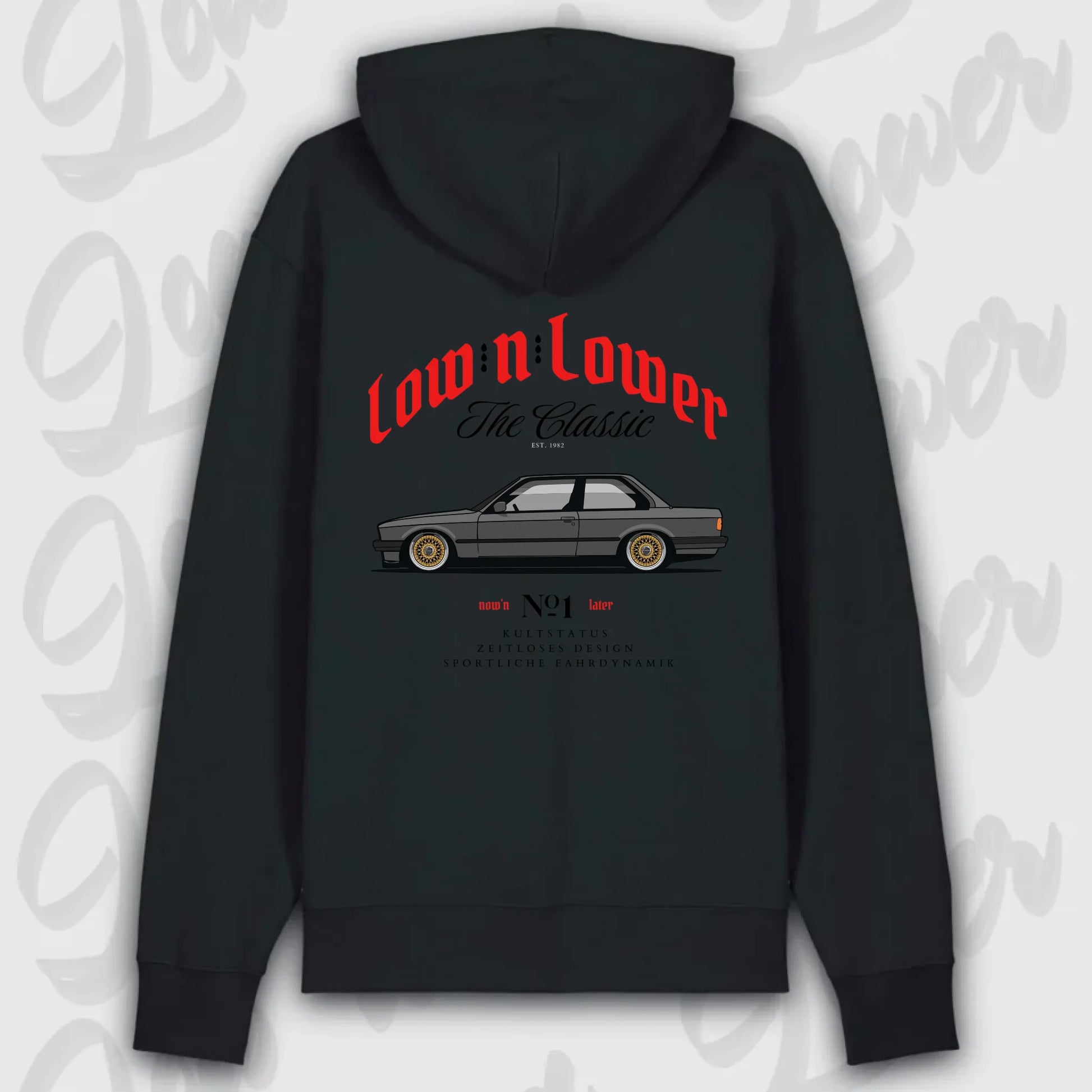 premium hoodie schwarz e30 rückenansicht streetwear hoodie   