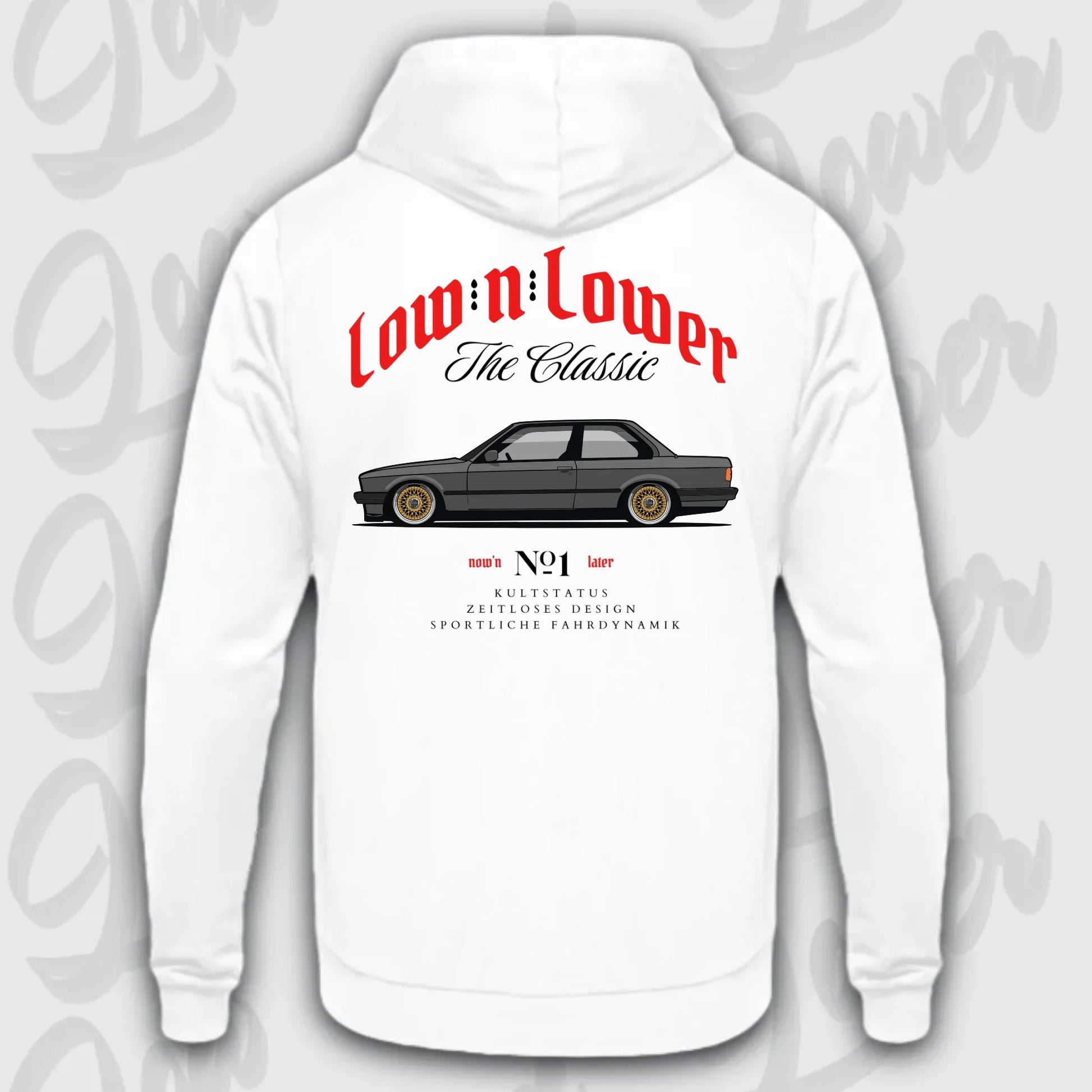 standard hoodie weiß e30 rückenansicht streetwear hoodie 