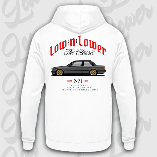 standard hoodie weiß e30 rückenansicht streetwear hoodie 