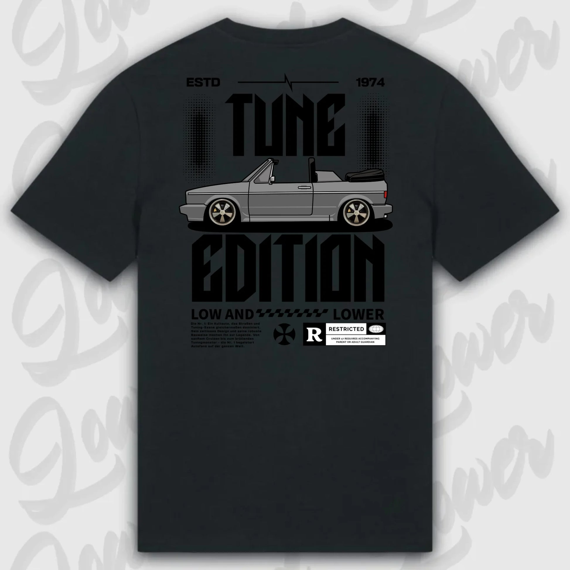 T-Shirt Tuning Cars, Personalisiert Schwarz Rückseite, VW, BMW, Audi, Mercedes, Autos