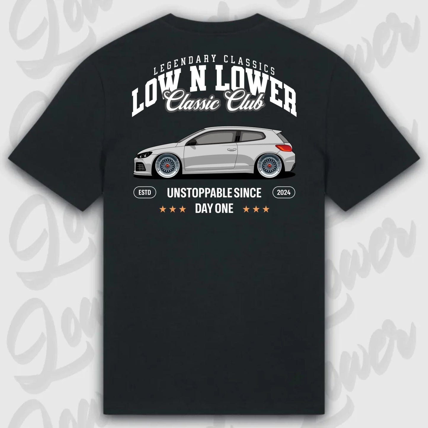 T-Shirt Tuning Cars, Personalisiert Schwarz Rückseite, VW, BMW, Audi, Mercedes, Autos