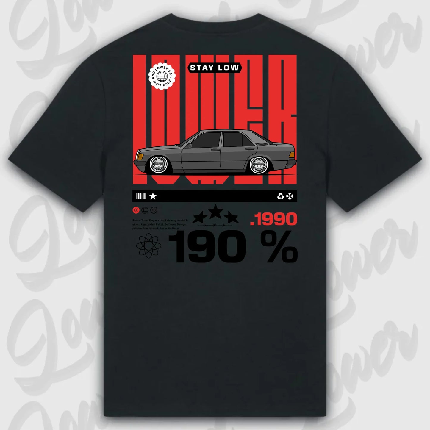 T-Shirt Tuning Cars, Personalisiert Schwarz Rückseite, VW, BMW, Audi, Mercedes, Autos