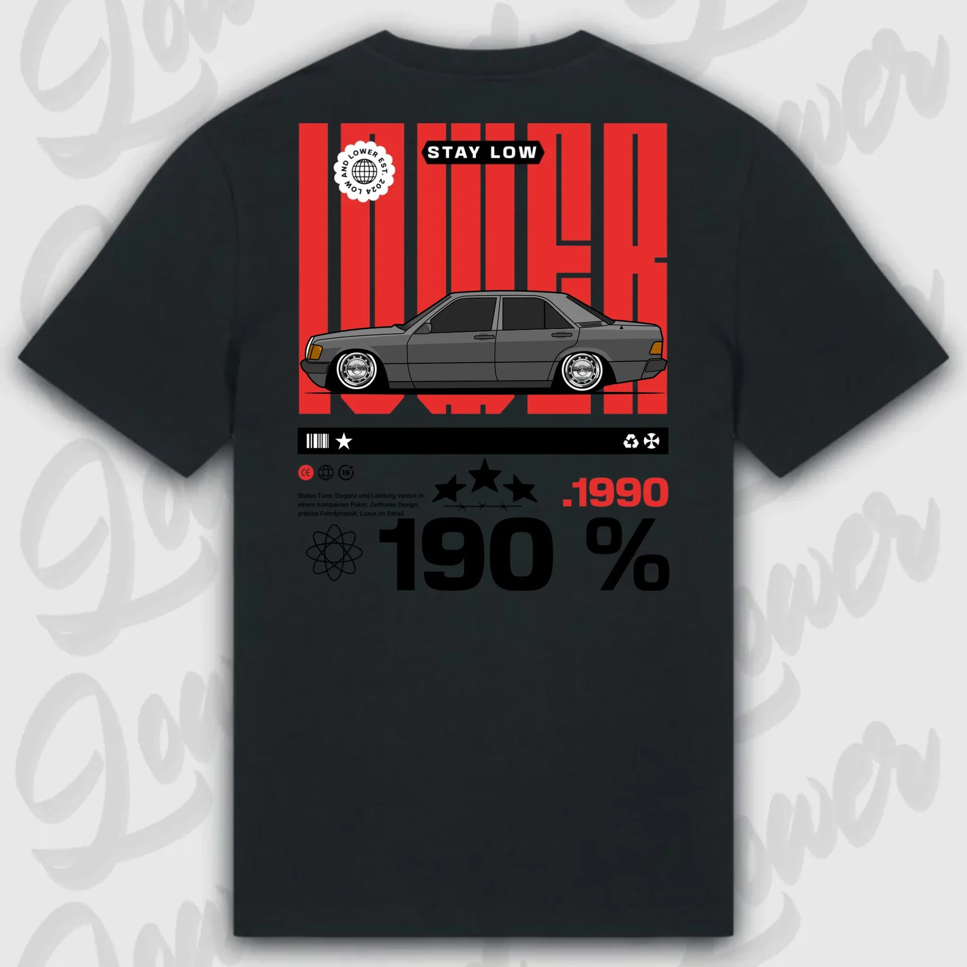 T-Shirt Tuning Cars, Personalisiert Schwarz Rückseite, VW, BMW, Audi, Mercedes, Autos