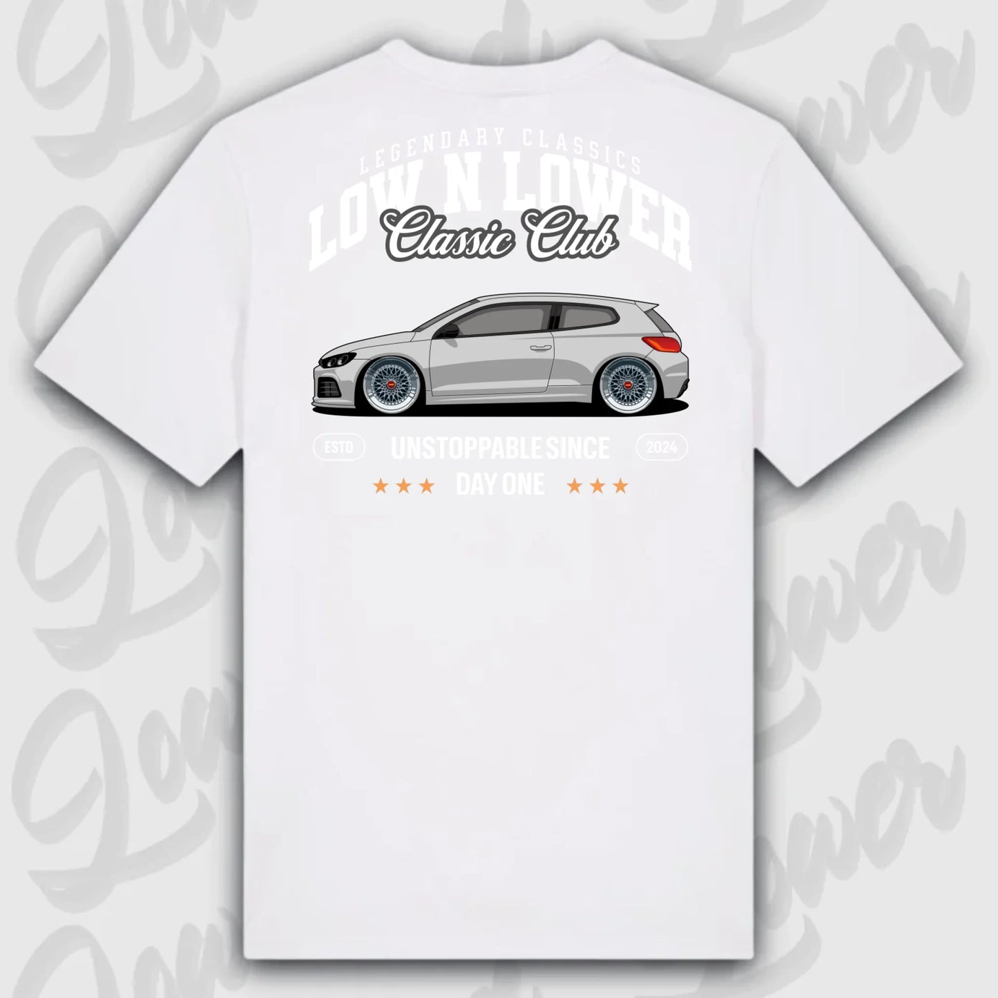 T-Shirt Tuning Cars, Personalisiert weiß Rückseite, VW, B