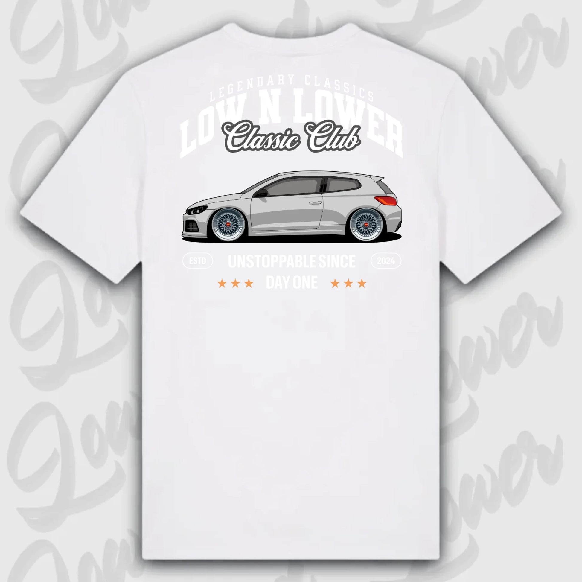 T-Shirt Tuning Cars, Personalisiert weiß Rückseite, VW, B