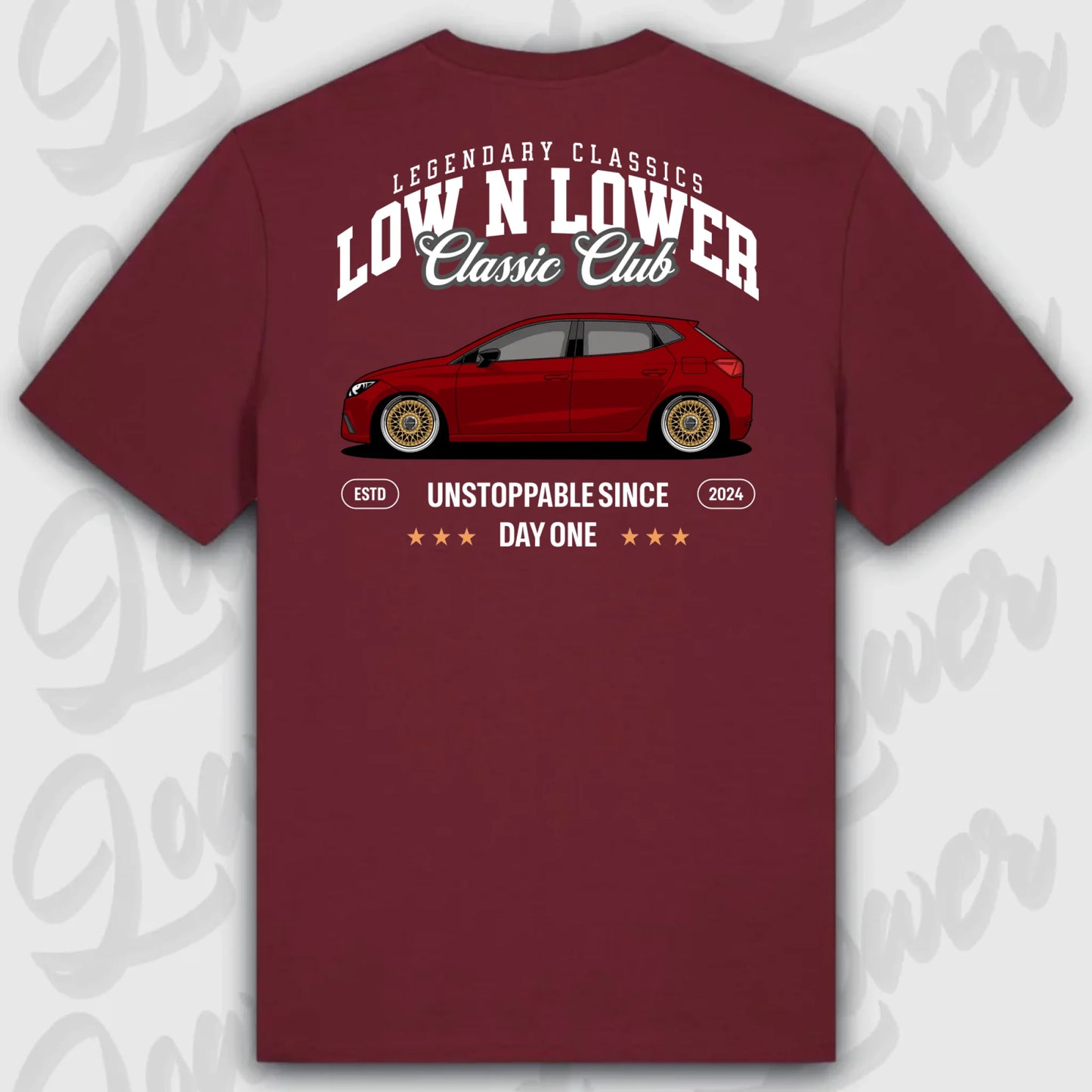 T-Shirt Tuning Cars, Personalisiert Rot Rückseite, VW, B
