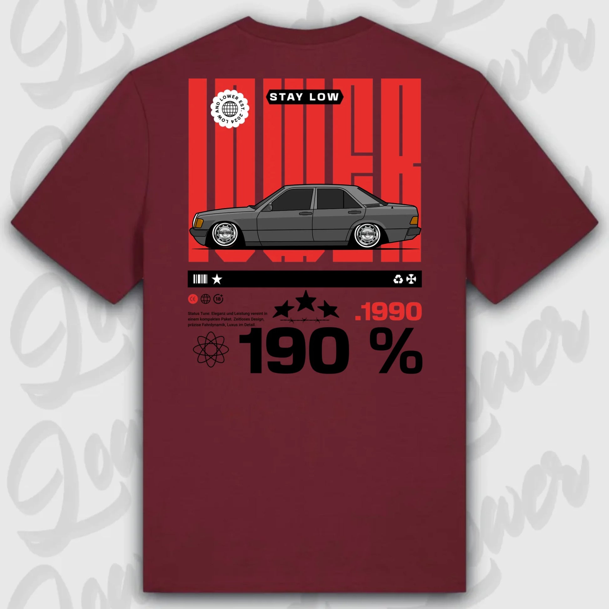 T-Shirt Tuning Cars, Personalisiert Rot Rückseite, VW, B