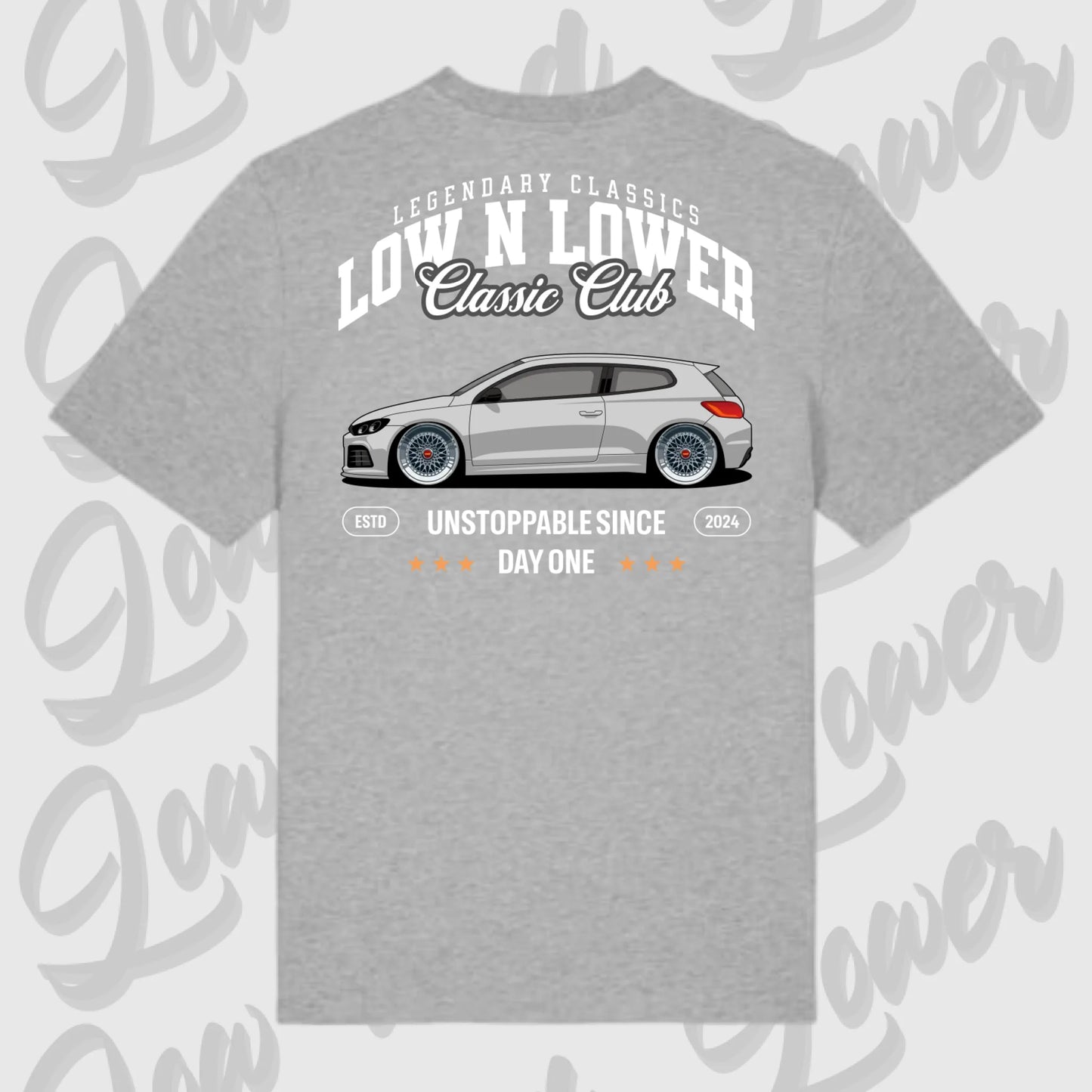 T-Shirt Tuning Cars, Personalisiert grau Rückseite, VW, B