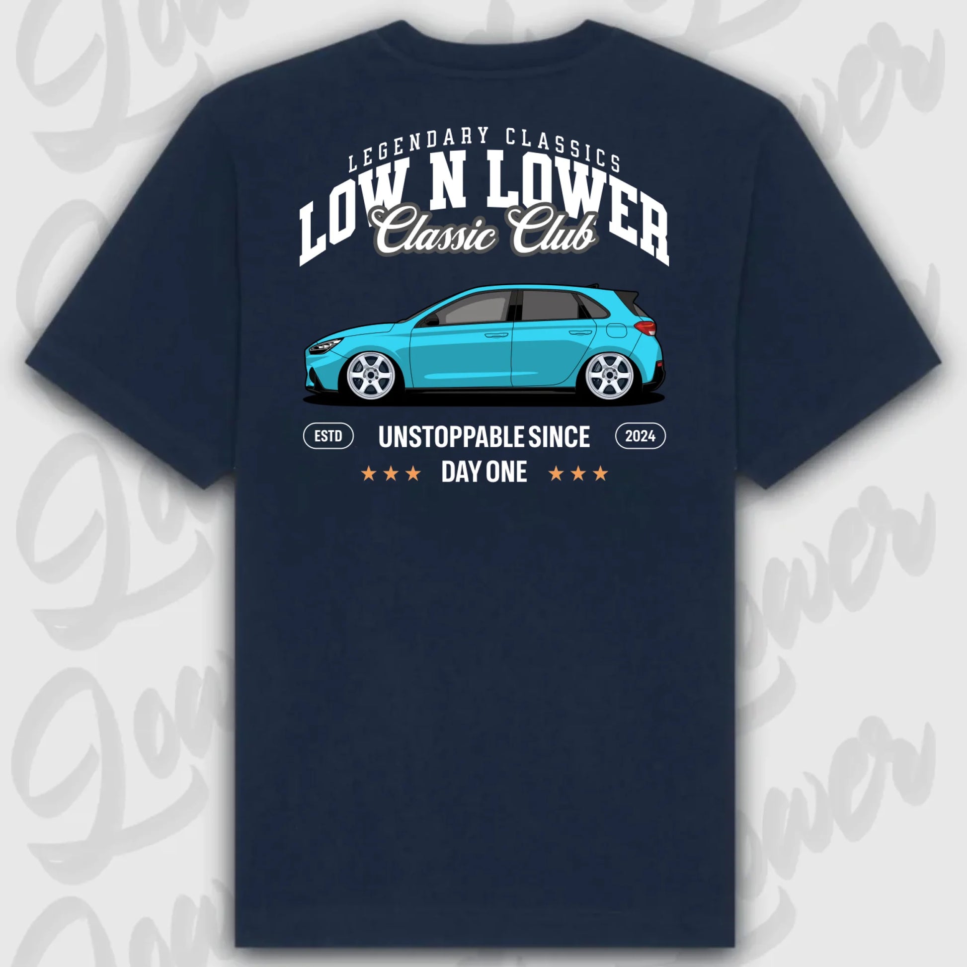 T-Shirt Tuning Cars, Personalisiert Blau Rückseite, VW, B