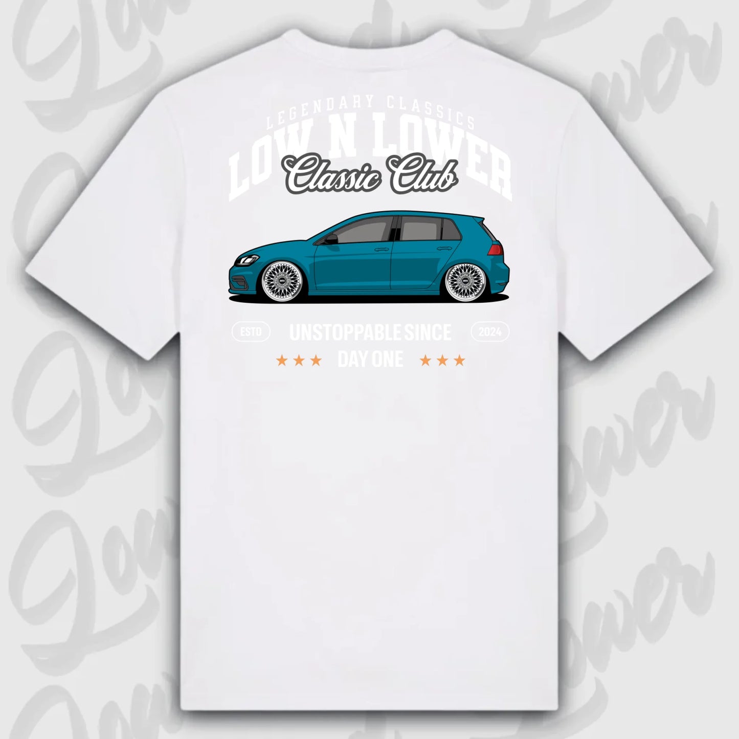 T-Shirt Tuning Cars, Personalisiert weiß Rückseite, VW, B