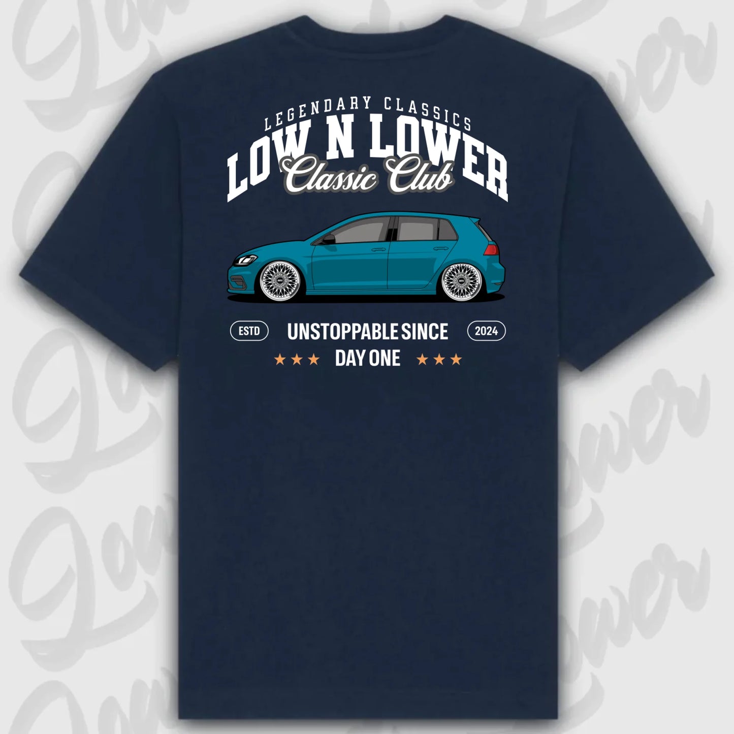 T-Shirt Tuning Cars, Personalisiert Blau Rückseite, VW, B