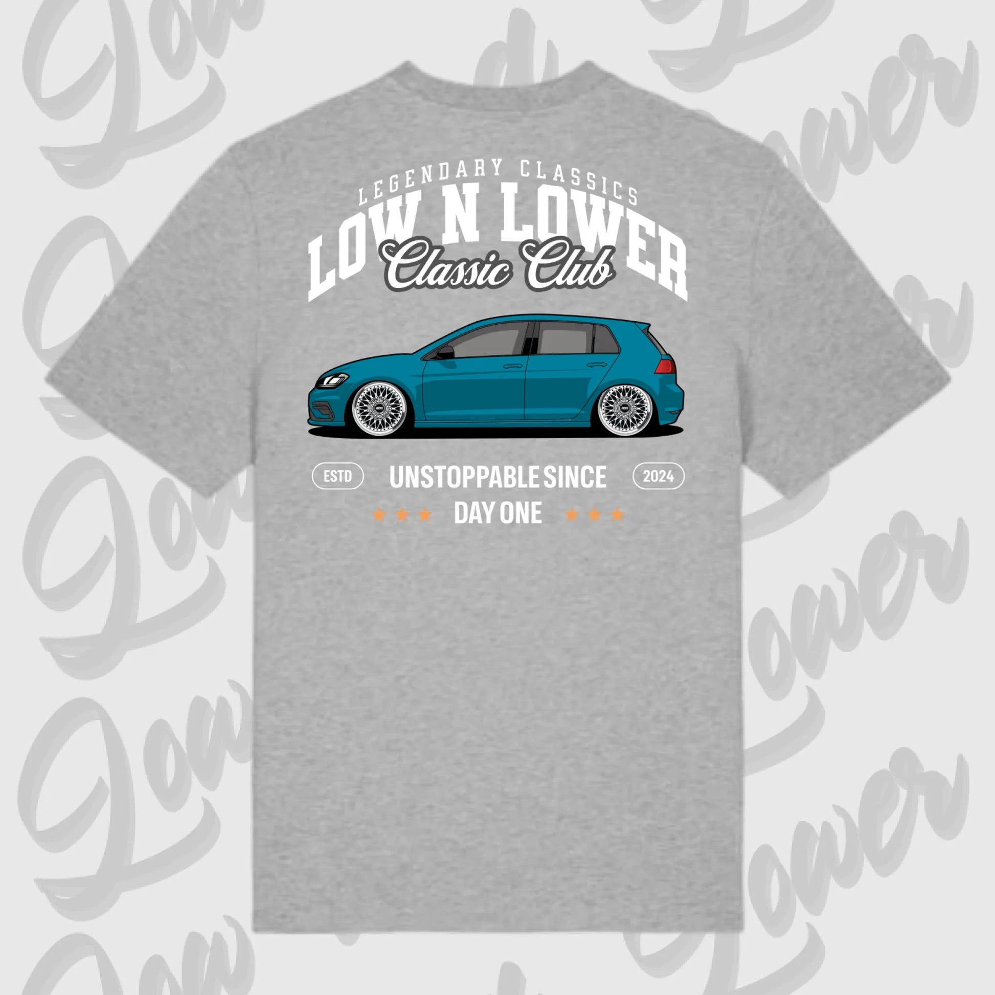 T-Shirt Tuning Cars, Personalisiert grau Rückseite, VW, B