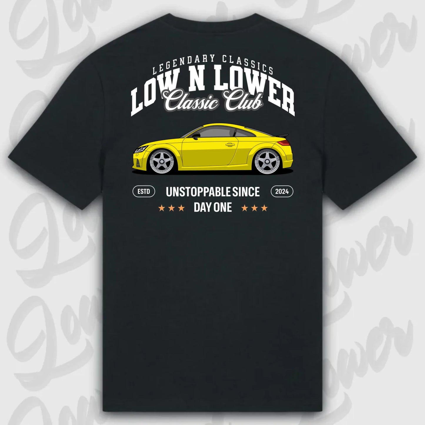 T-Shirt Tuning Cars, Personalisiert Schwarz Rückseite, VW, BMW, Audi, Mercedes, Autos