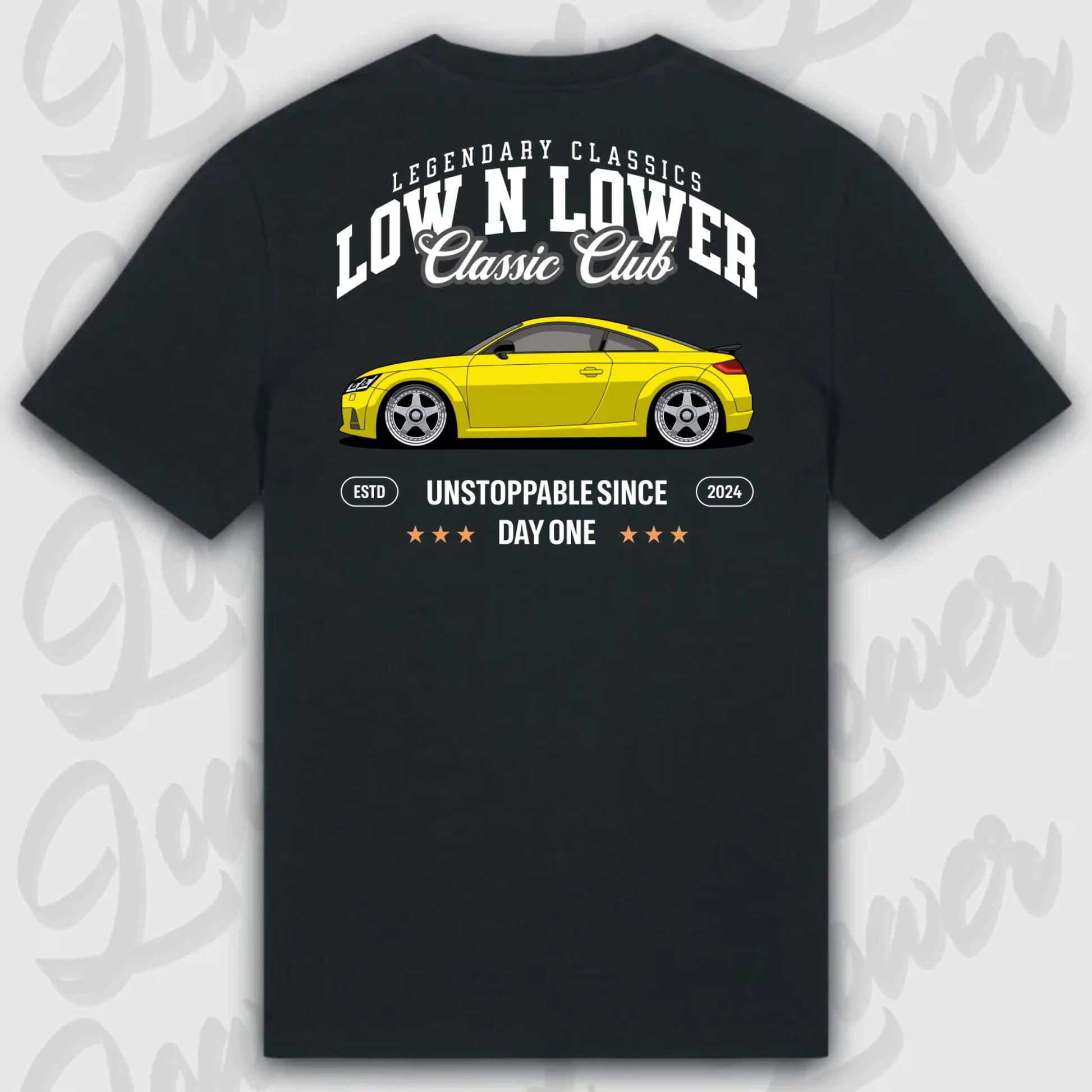T-Shirt Tuning Cars, Personalisiert Schwarz Rückseite, VW, BMW, Audi, Mercedes, Autos