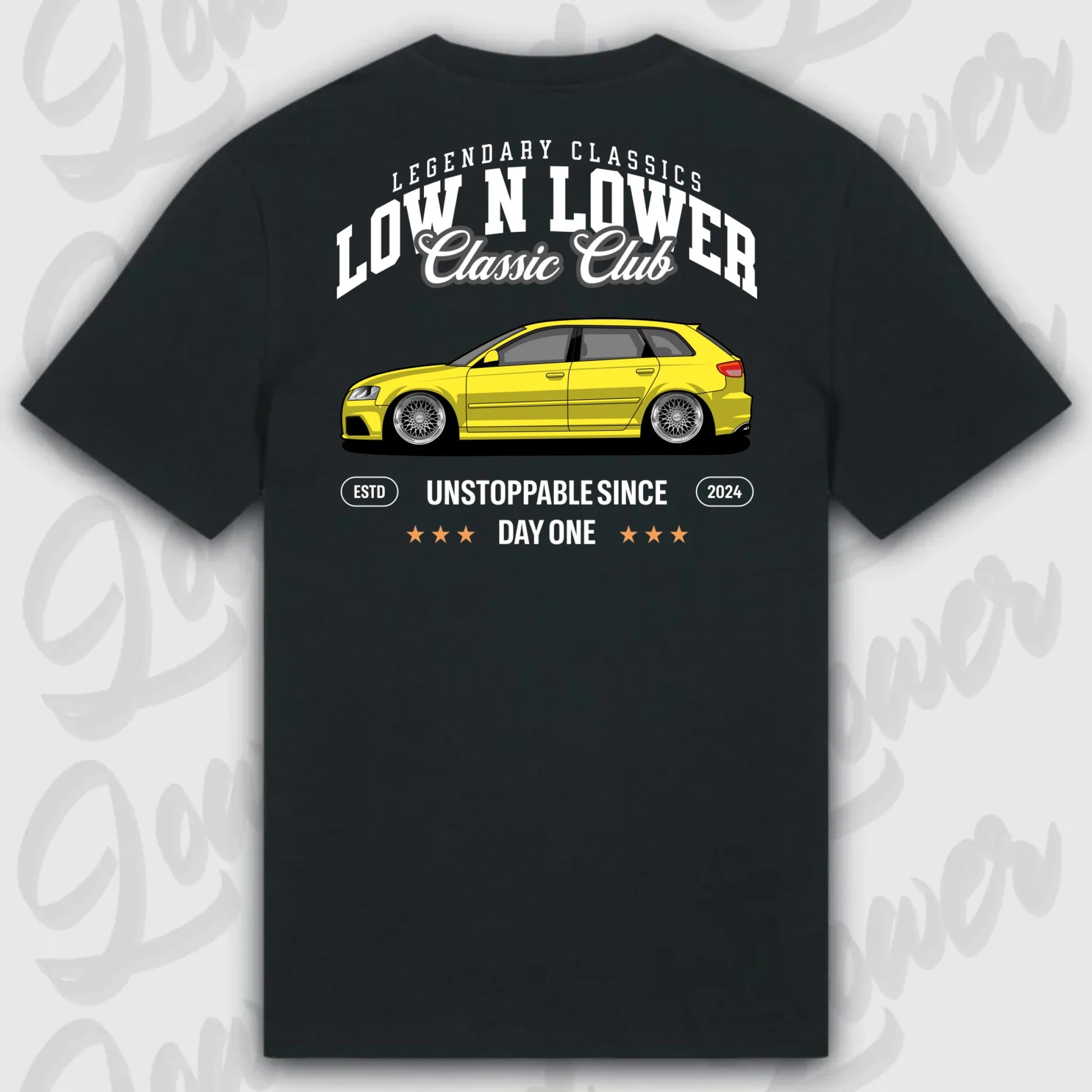 T-Shirt Tuning Cars, Personalisiert Schwarz Rückseite, VW, BMW, Audi, Mercedes, Autos