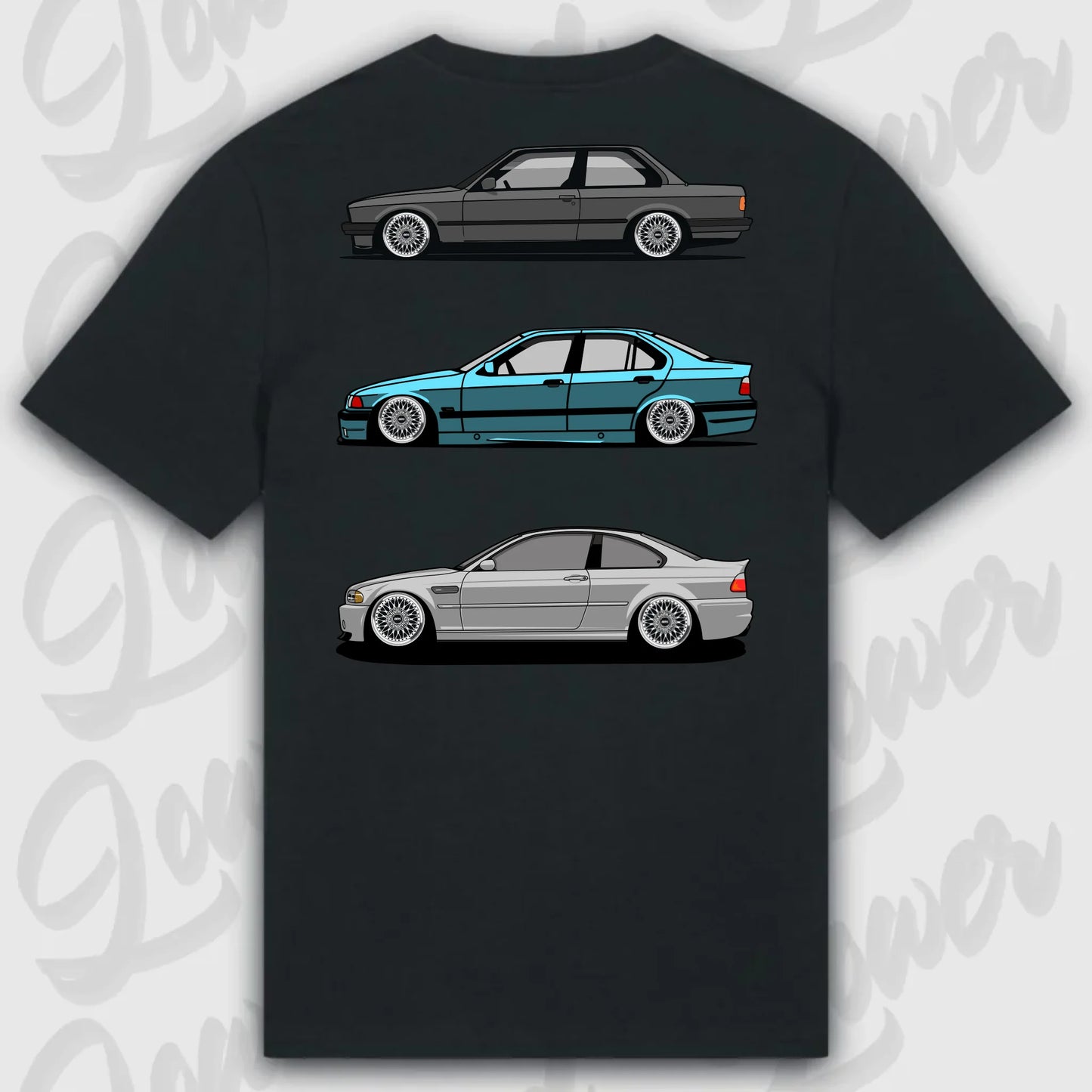 T-Shirt Tuning Cars, Personalisiert Schwarz Rückseite, VW, BMW, Audi, Mercedes, Autos
