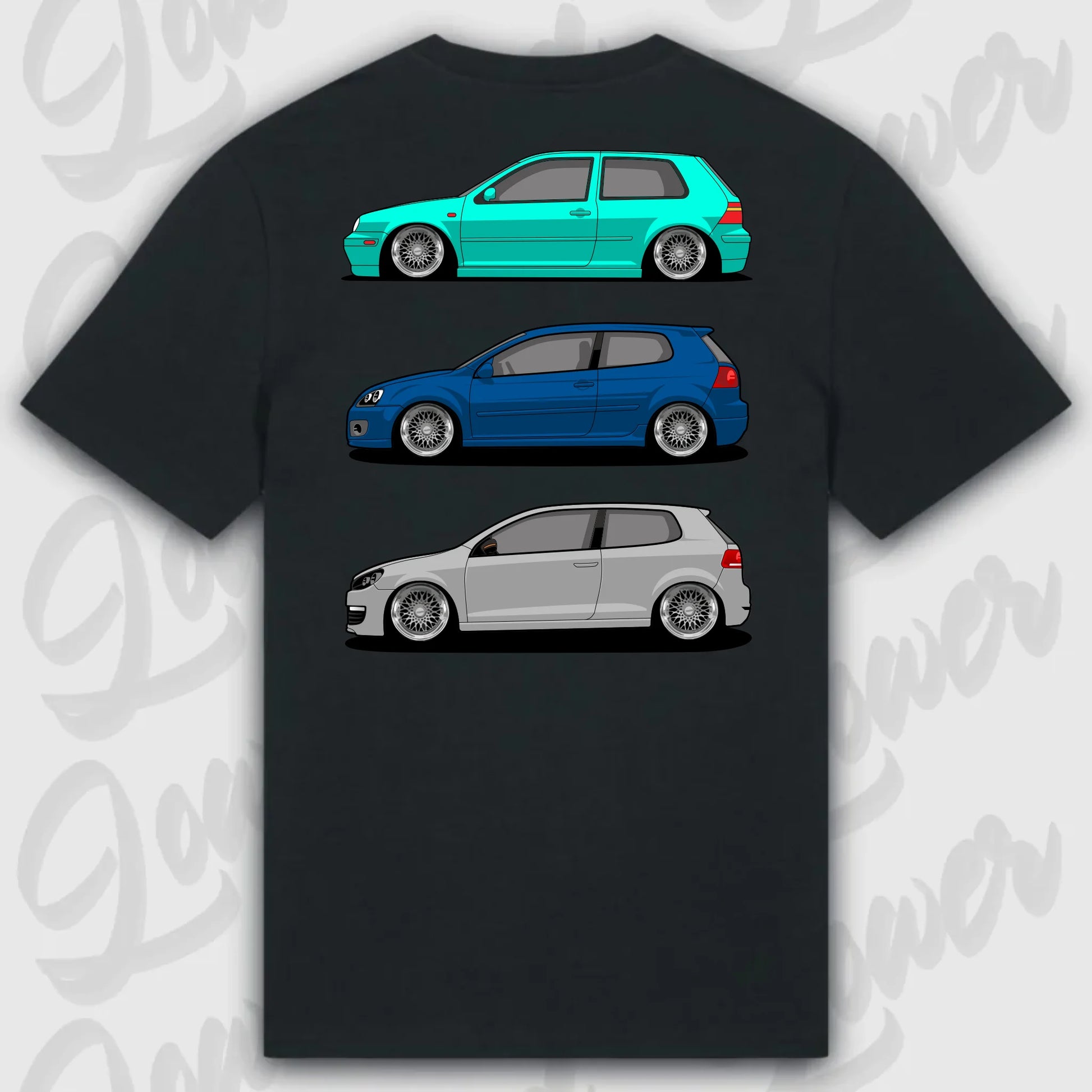 T-Shirt Tuning Cars, Personalisiert Schwarz Rückseite, VW, BMW, Audi, Mercedes, Autos