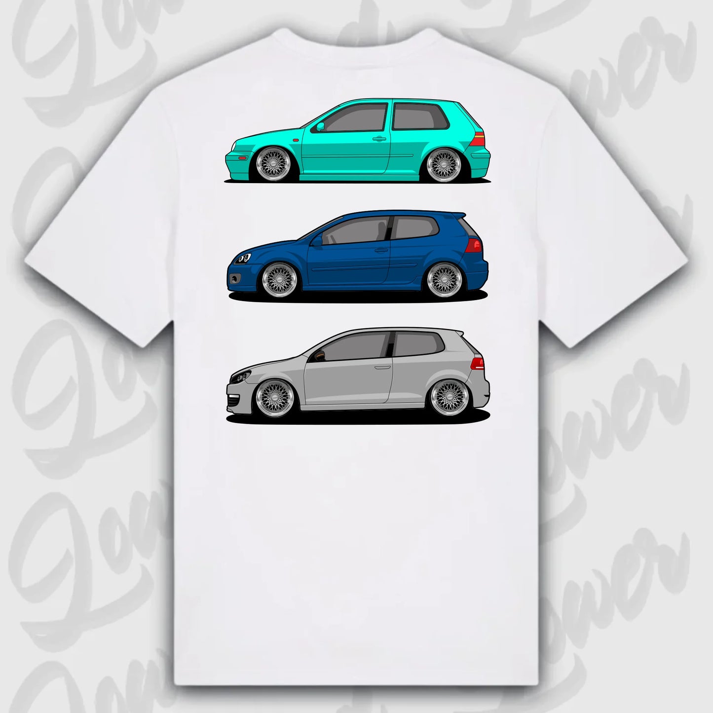 T-Shirt Tuning Cars, Personalisiert weiß Rückseite, VW, B