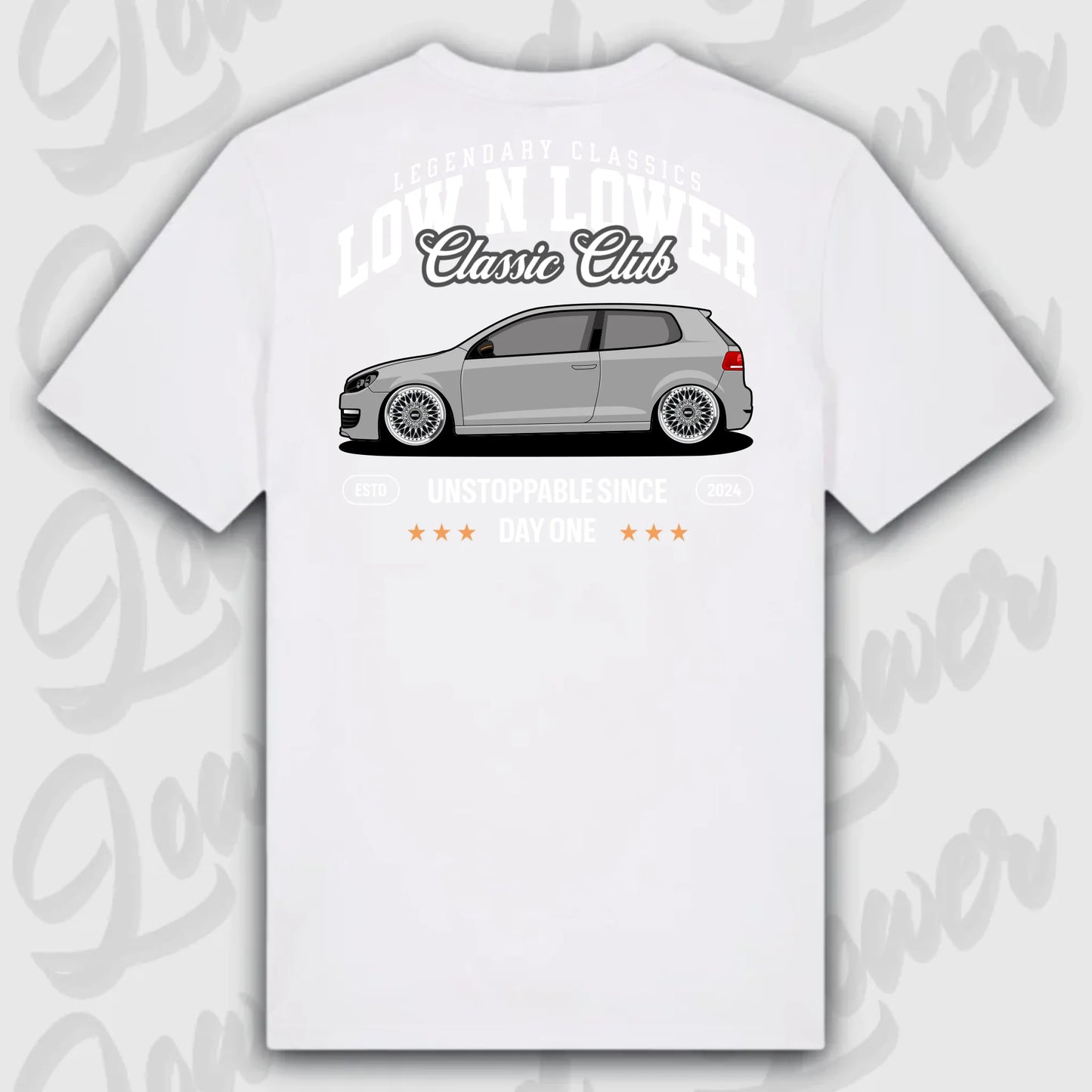 T-Shirt Tuning Cars, Personalisiert weiß Rückseite, VW, B