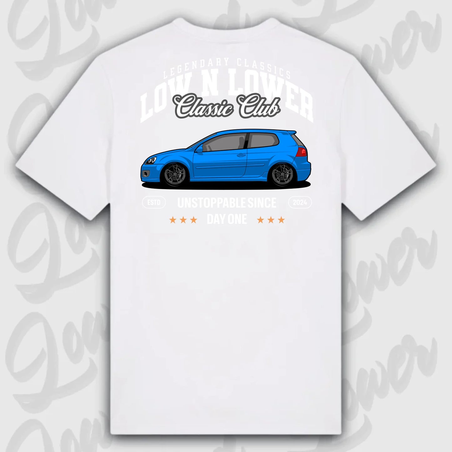 T-Shirt Tuning Cars, Personalisiert weiß Rückseite, VW, B