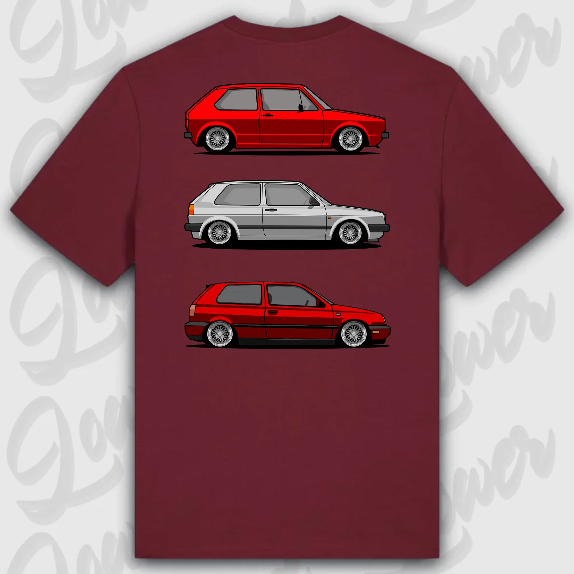 T-Shirt Tuning Cars, Personalisiert Rot Rückseite, VW, B