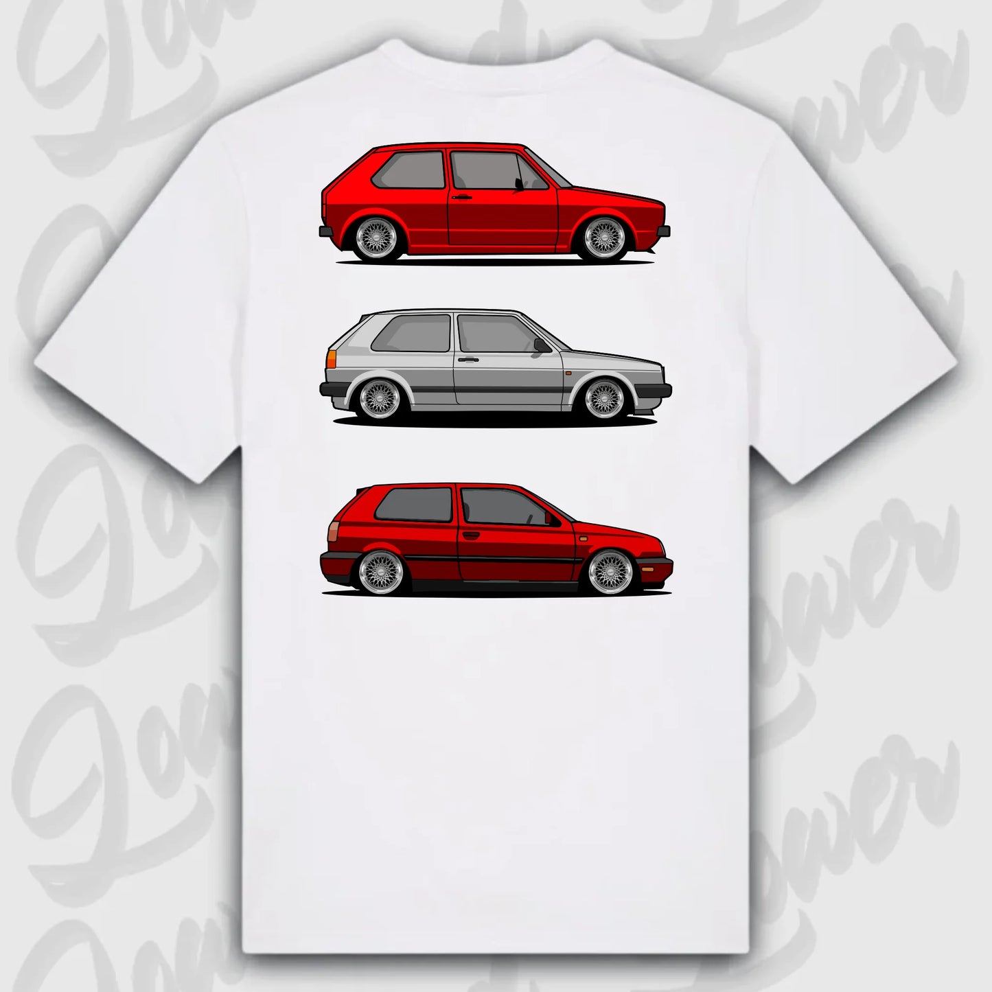T-Shirt Tuning Cars, Personalisiert weiß Rückseite, VW, B