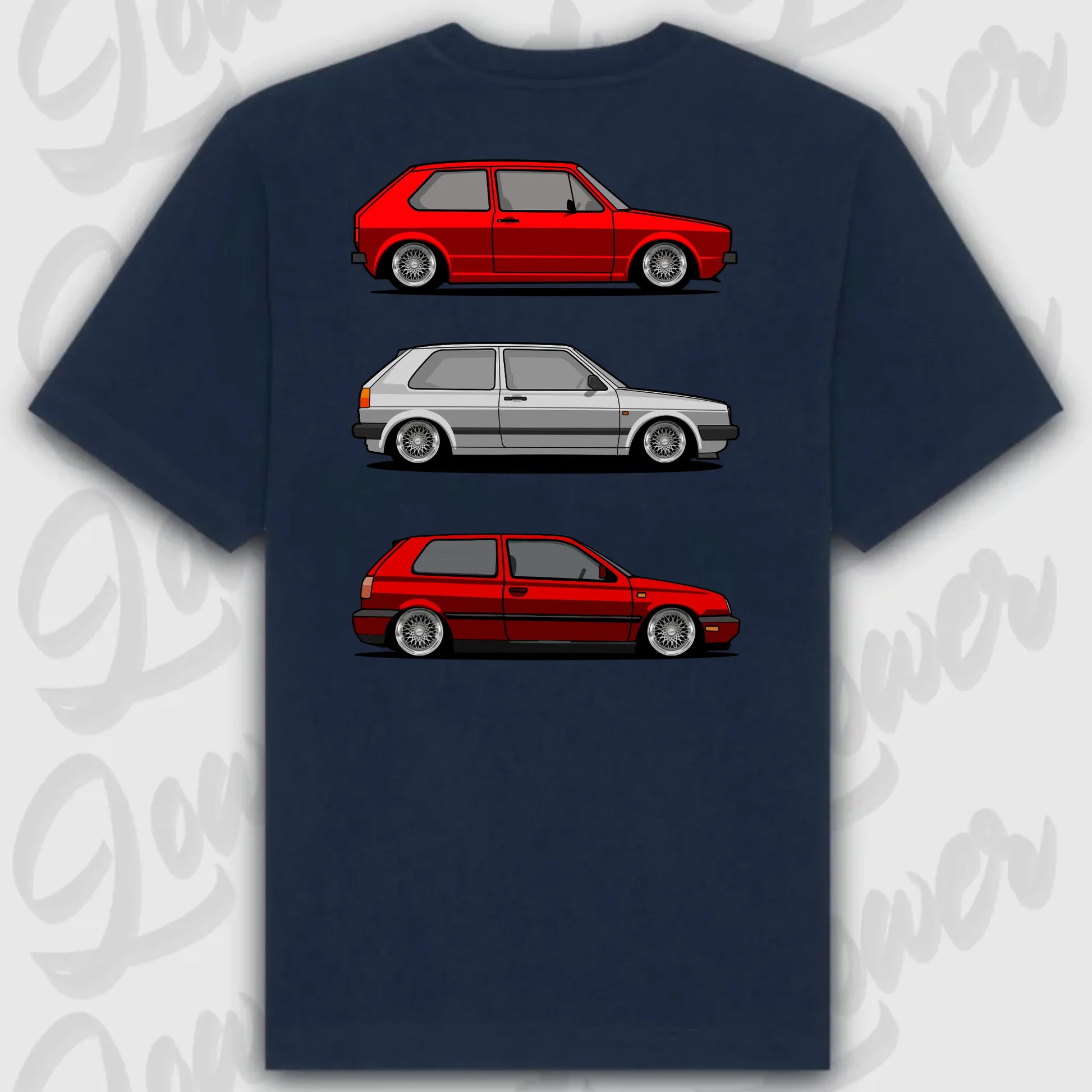 T-Shirt Tuning Cars, Personalisiert Blau Rückseite, VW, B