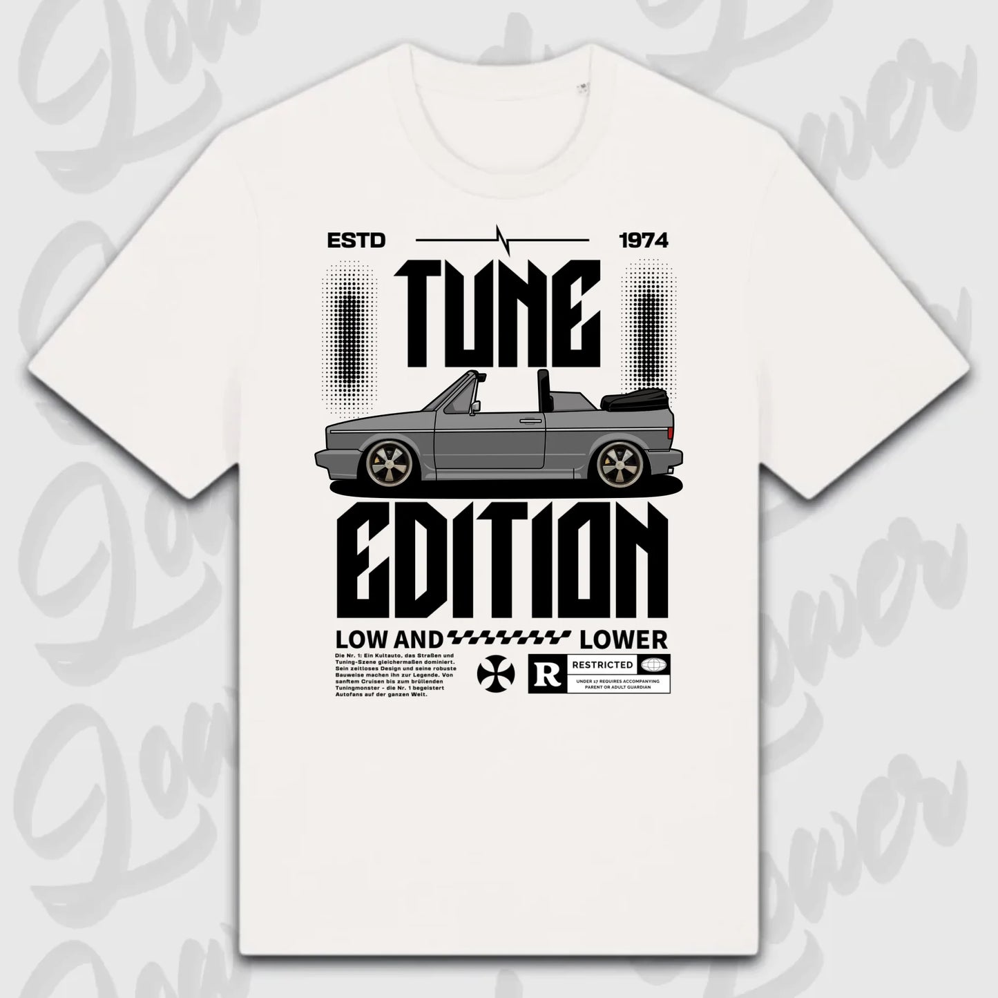 T-Shirt Tuning Cars, Personalisiert Weiß, VW, BMW, Audi, Mercedes, Autos