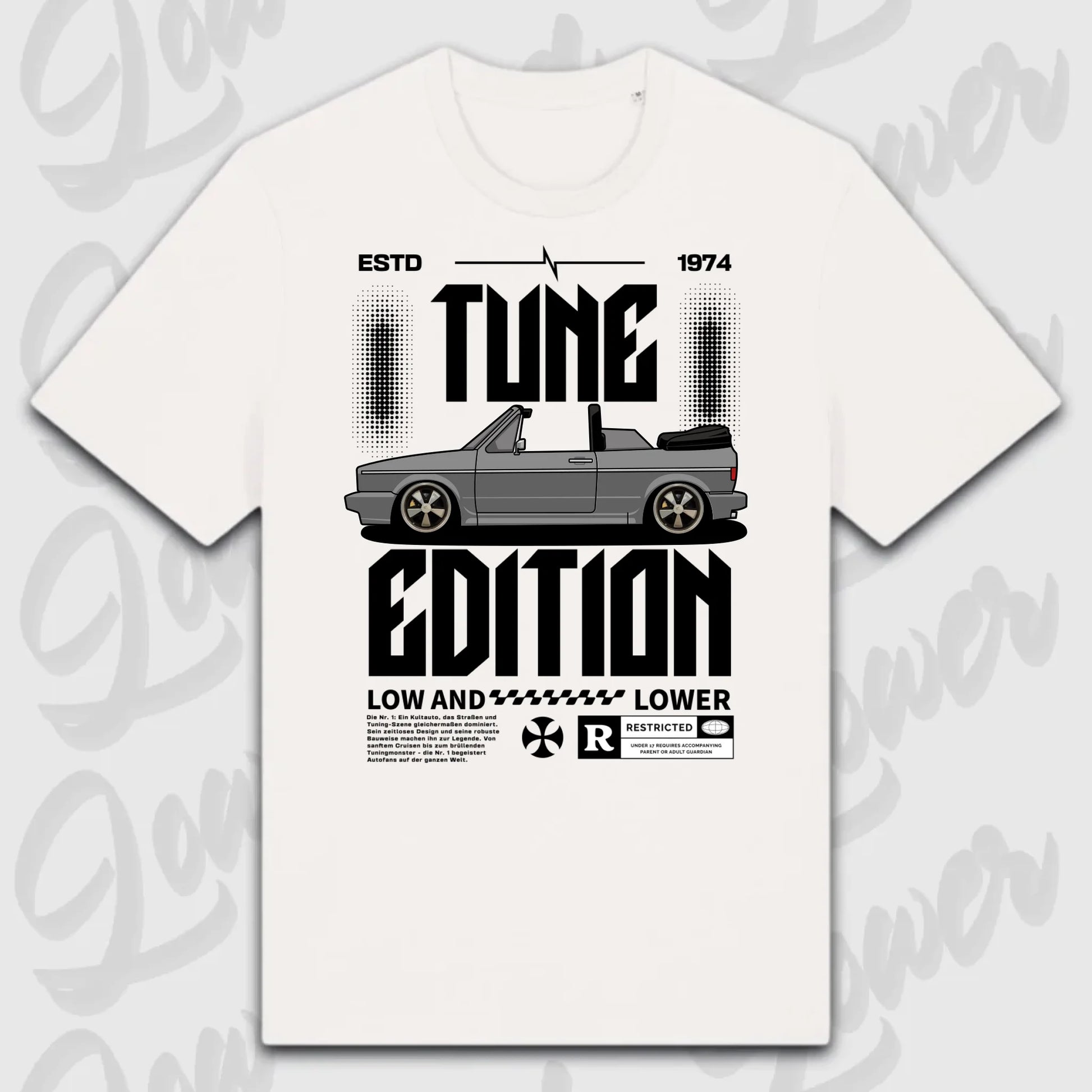 T-Shirt Tuning Cars, Personalisiert Weiß, VW, BMW, Audi, Mercedes, Autos