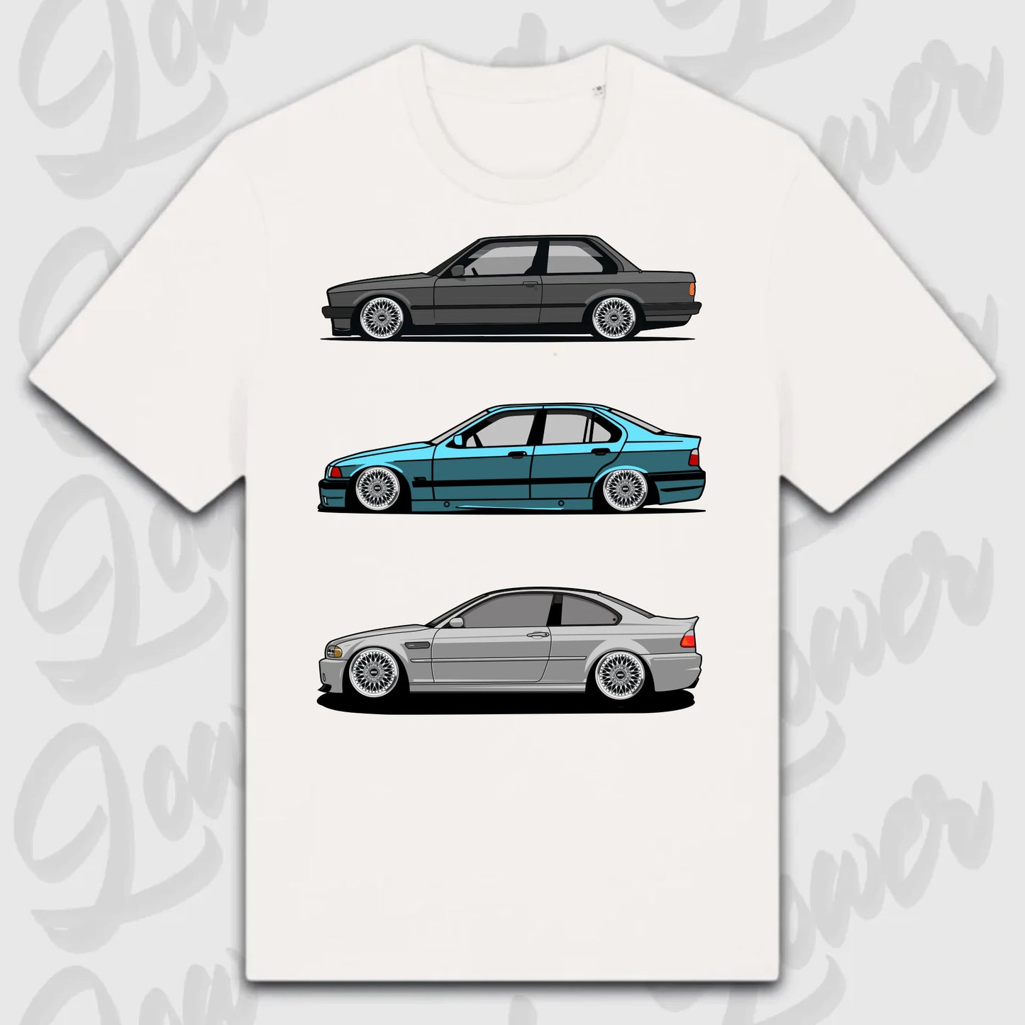 T-Shirt Tuning Cars, Personalisiert Weiß, VW, BMW, Audi, Mercedes, Autos