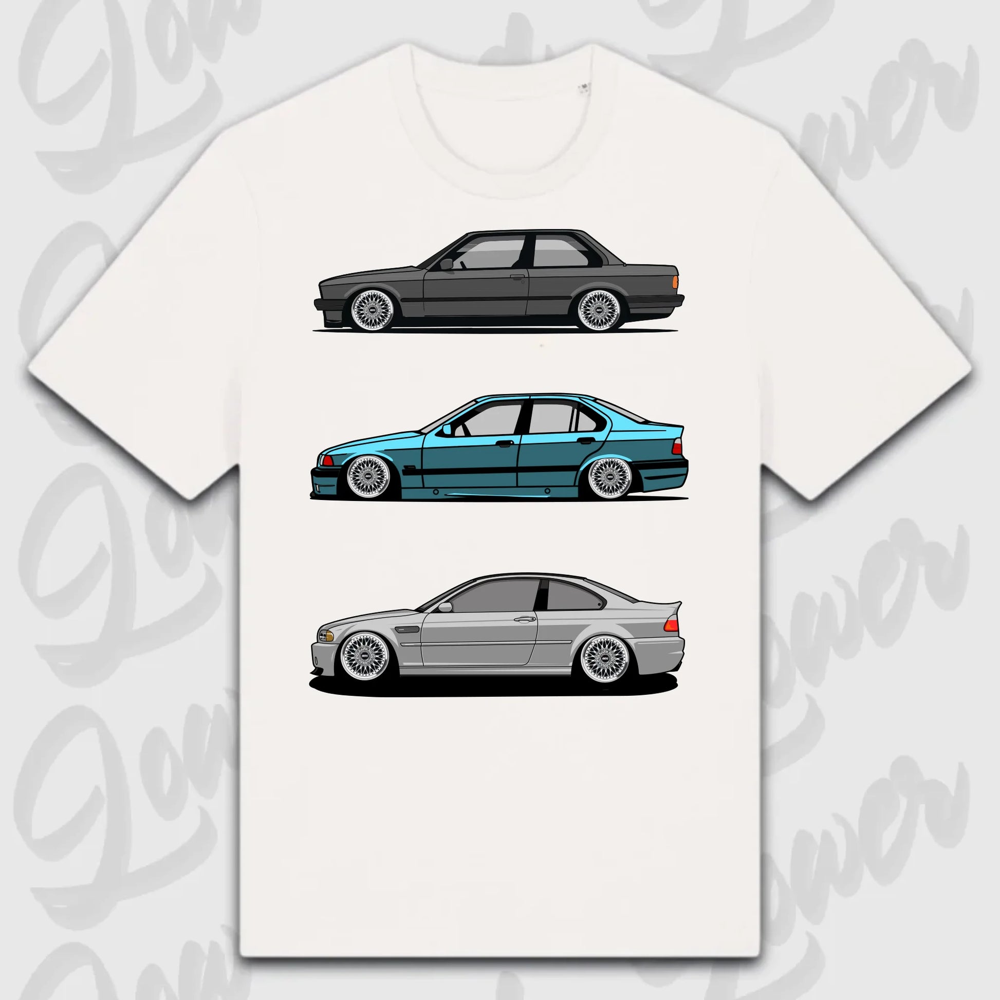 T-Shirt Tuning Cars, Personalisiert Weiß, VW, BMW, Audi, Mercedes, Autos