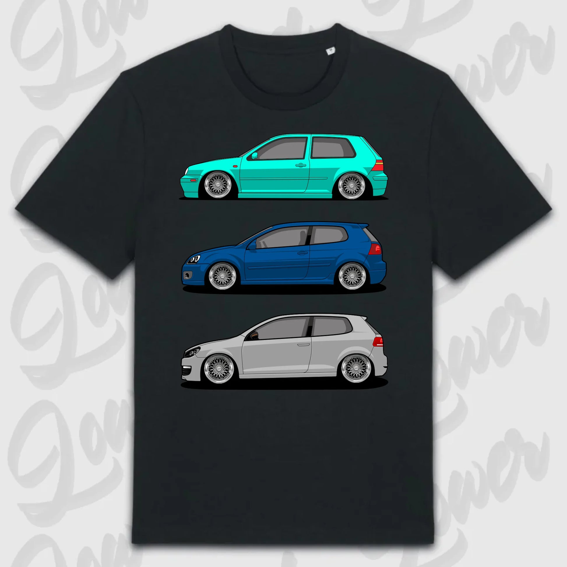 T-Shirt Tuning Cars, Personalisiert Schwarz, VW, BMW, Audi, Mercedes, Autos