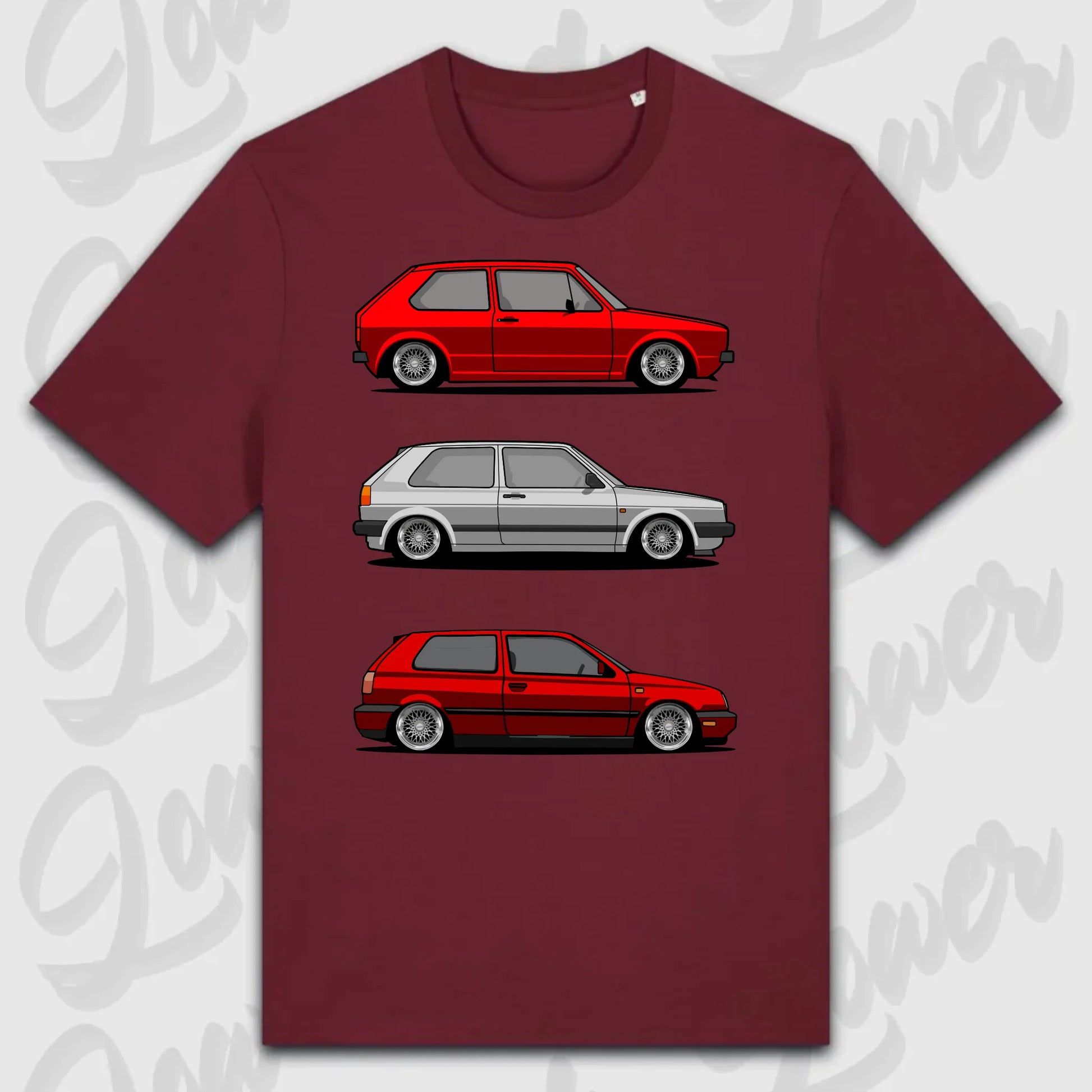 T-Shirt Tuning Cars, Personalisiert Rot, VW, BMW, Audi, Mercedes, Autos
