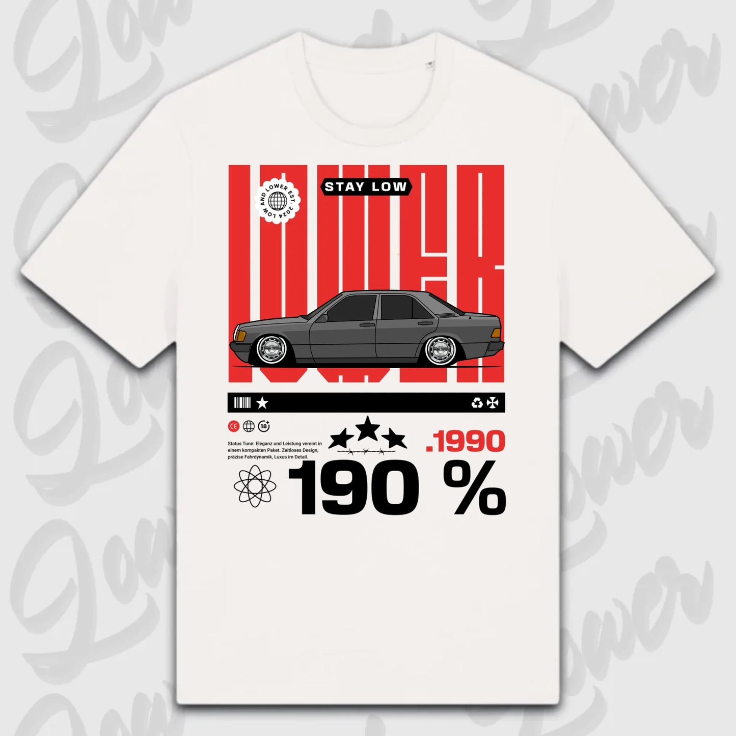 T-Shirt Tuning Cars, Personalisiert Weiß, VW, BMW, Audi, Mercedes, Autos