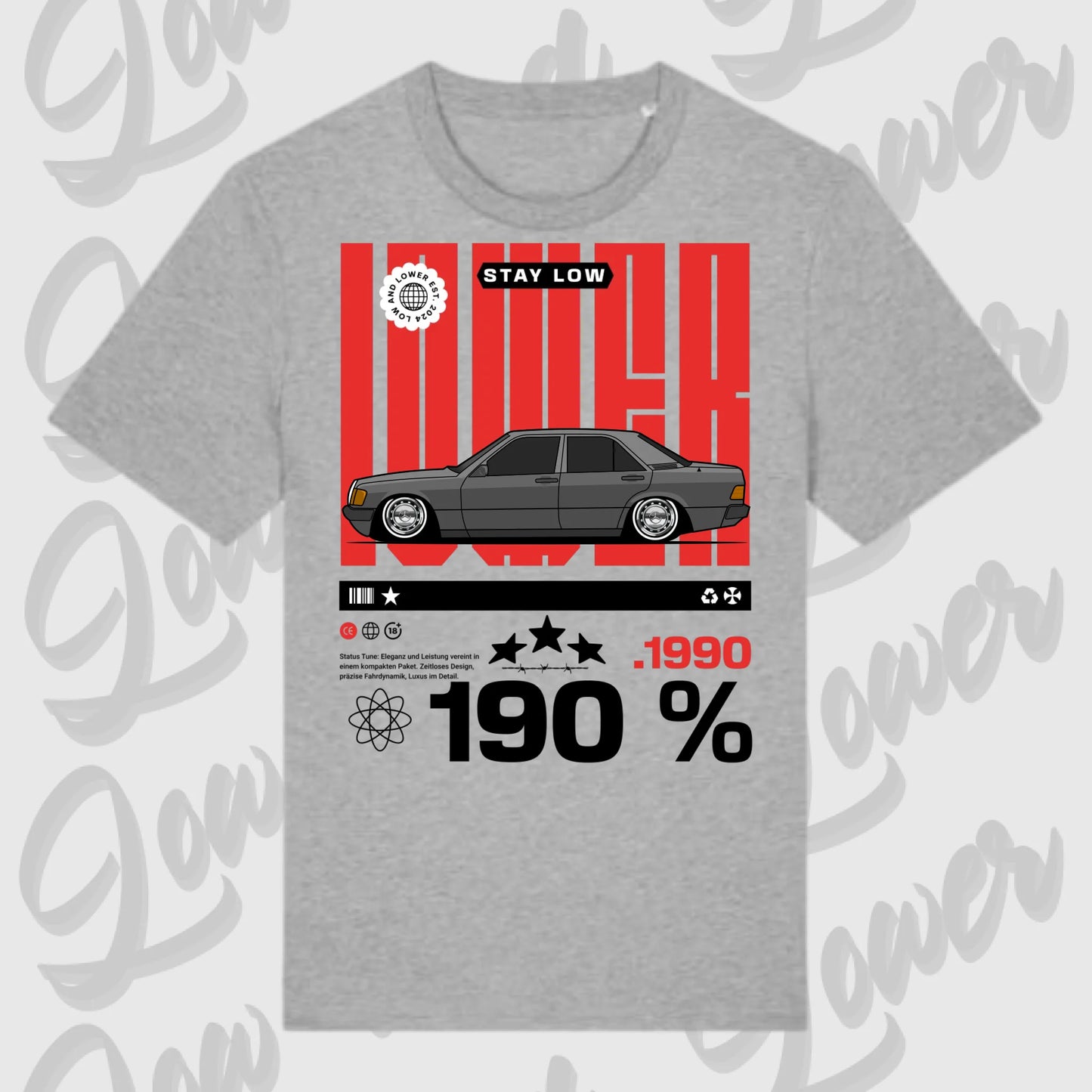 T-Shirt Tuning Cars, Personalisiert grau, VW, BMW, Audi, Mercedes, Autos