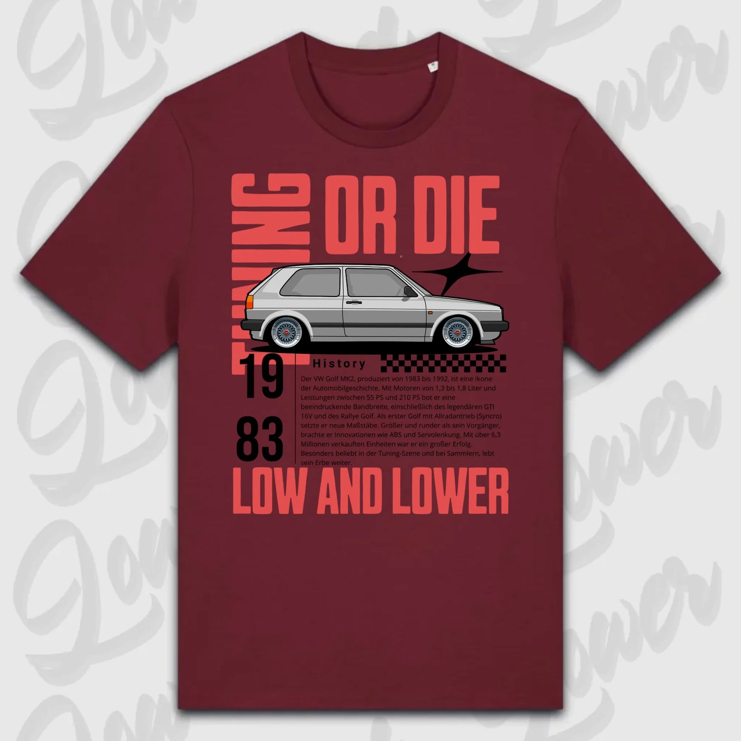 T-Shirt Tuning Cars, Personalisiert Rot, VW, BMW, Audi, Mercedes, Autos