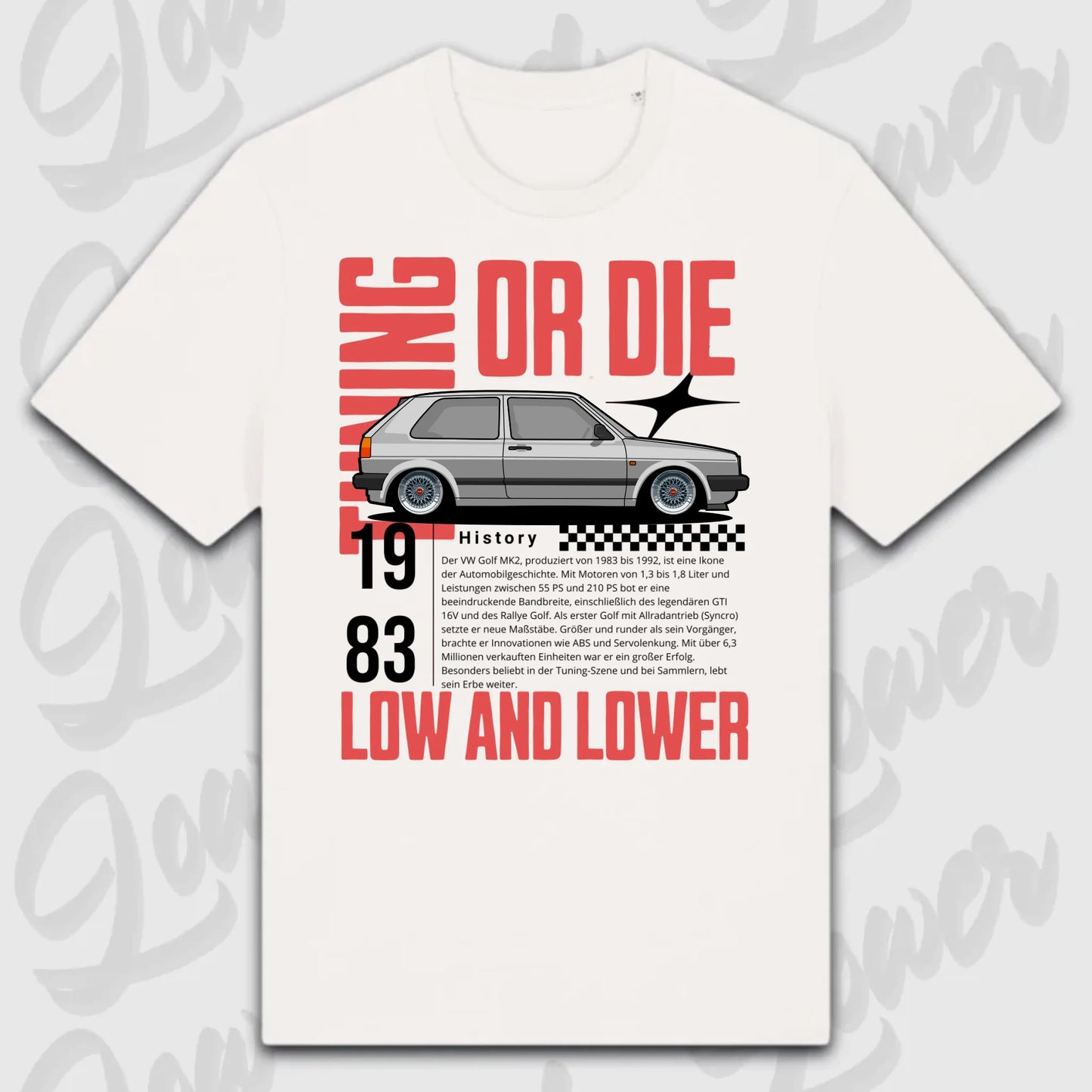 T-Shirt Tuning Cars, Personalisiert Weiß, VW, BMW, Audi, Mercedes, Autos