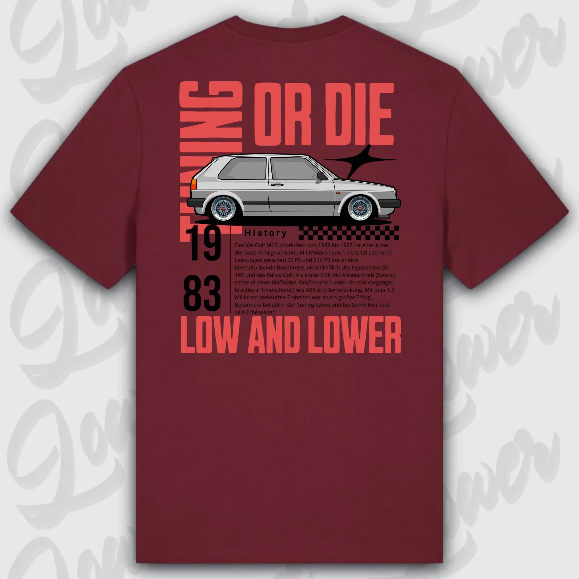 T-Shirt Tuning Cars, Personalisiert Rot Rückseite, VW, B