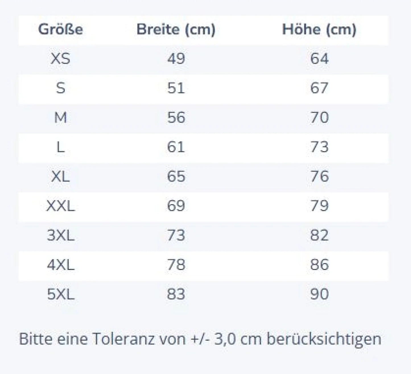 Größentabelle Standart Hoodie