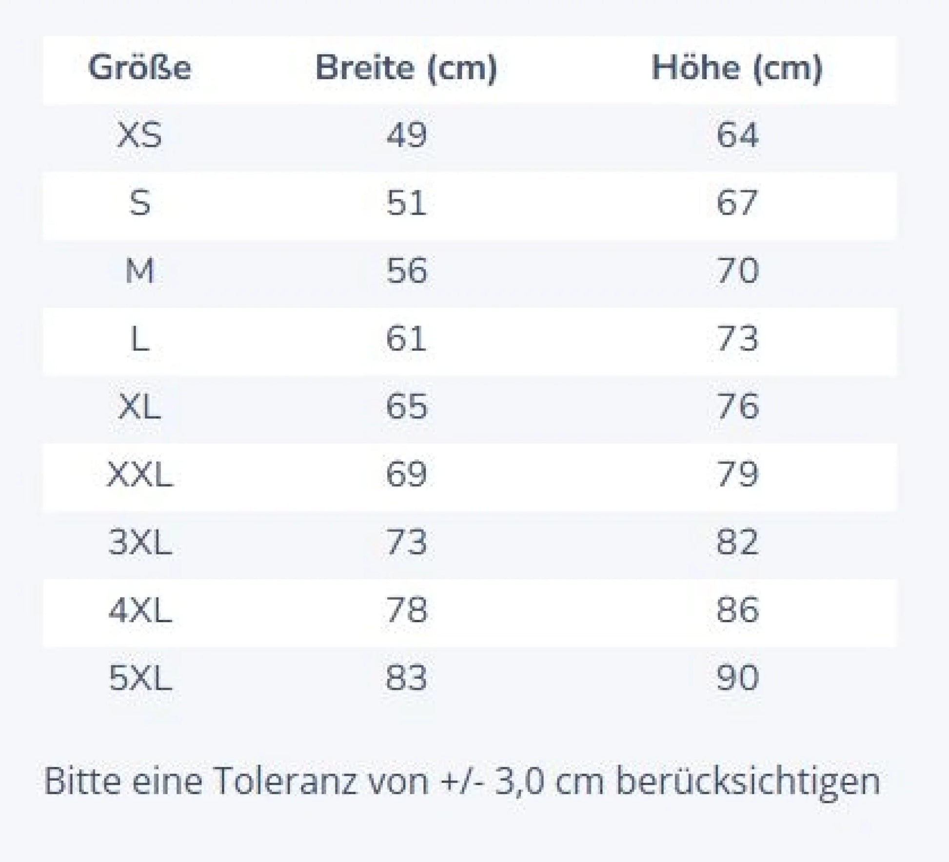 Größentabelle Standart Hoodie